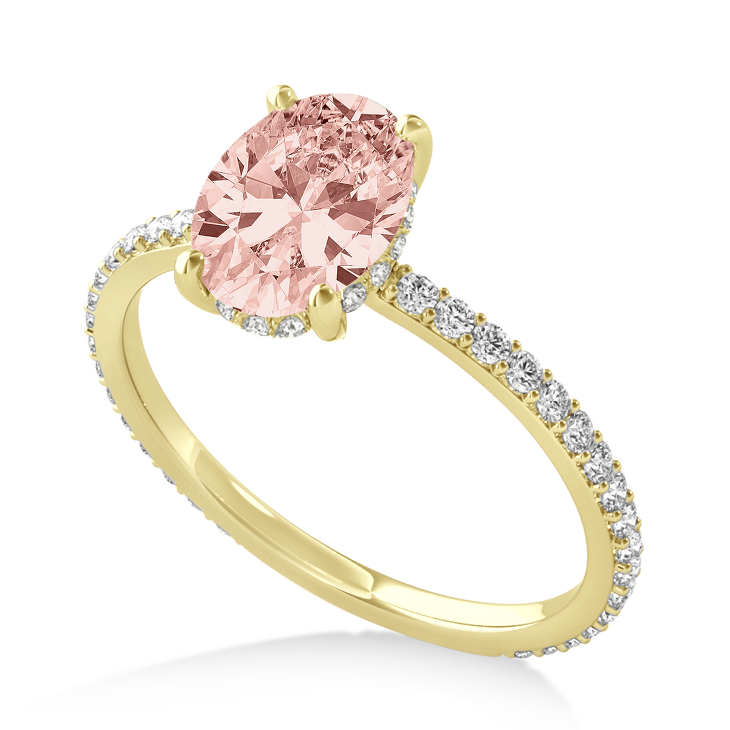 Oval Morganite & Diamond Hidden Halo Engagement Ring 18k Yellow Gold (0.76ct)