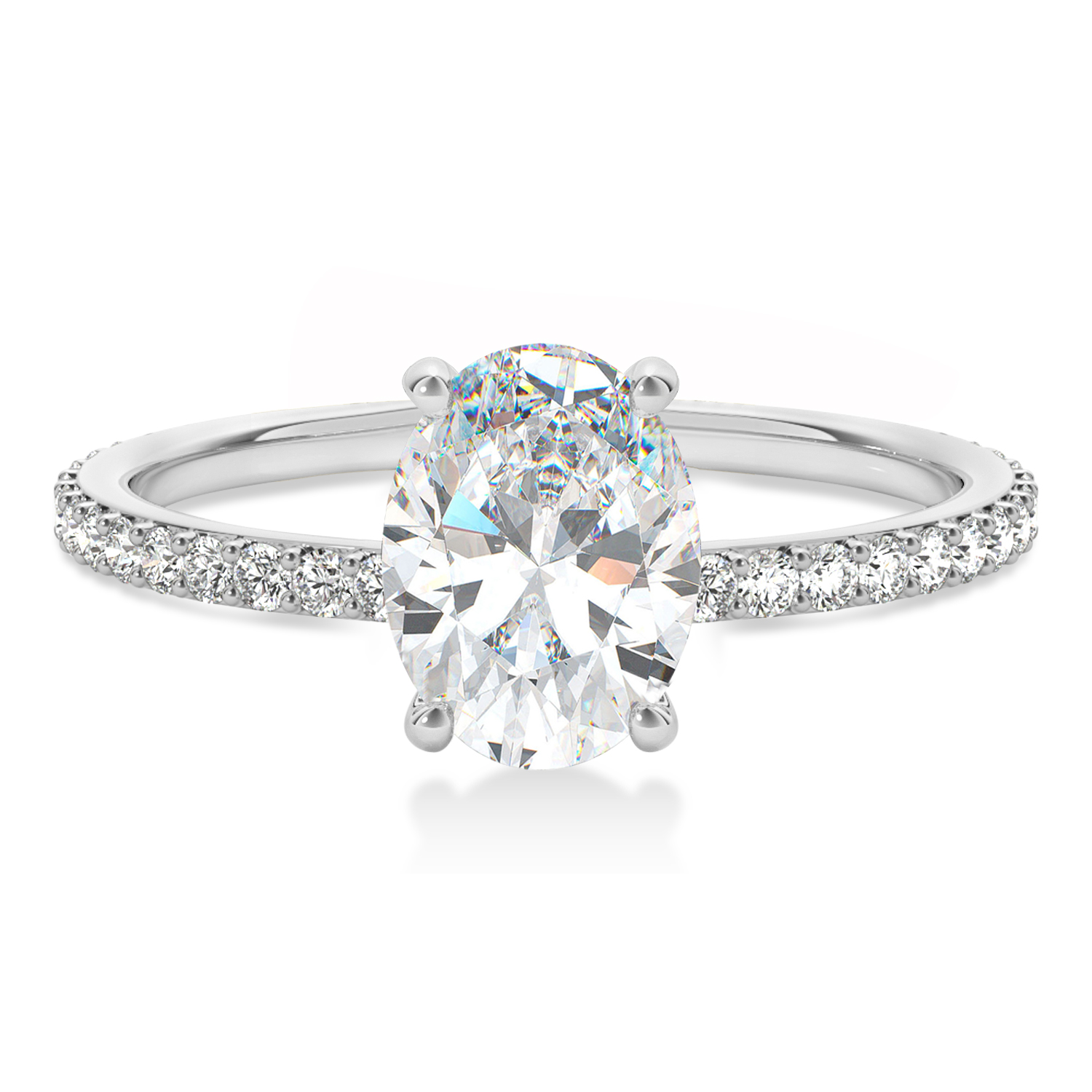 Oval Moissanite & Diamond Hidden Halo Engagement Ring 14k White Gold (0.76ct)