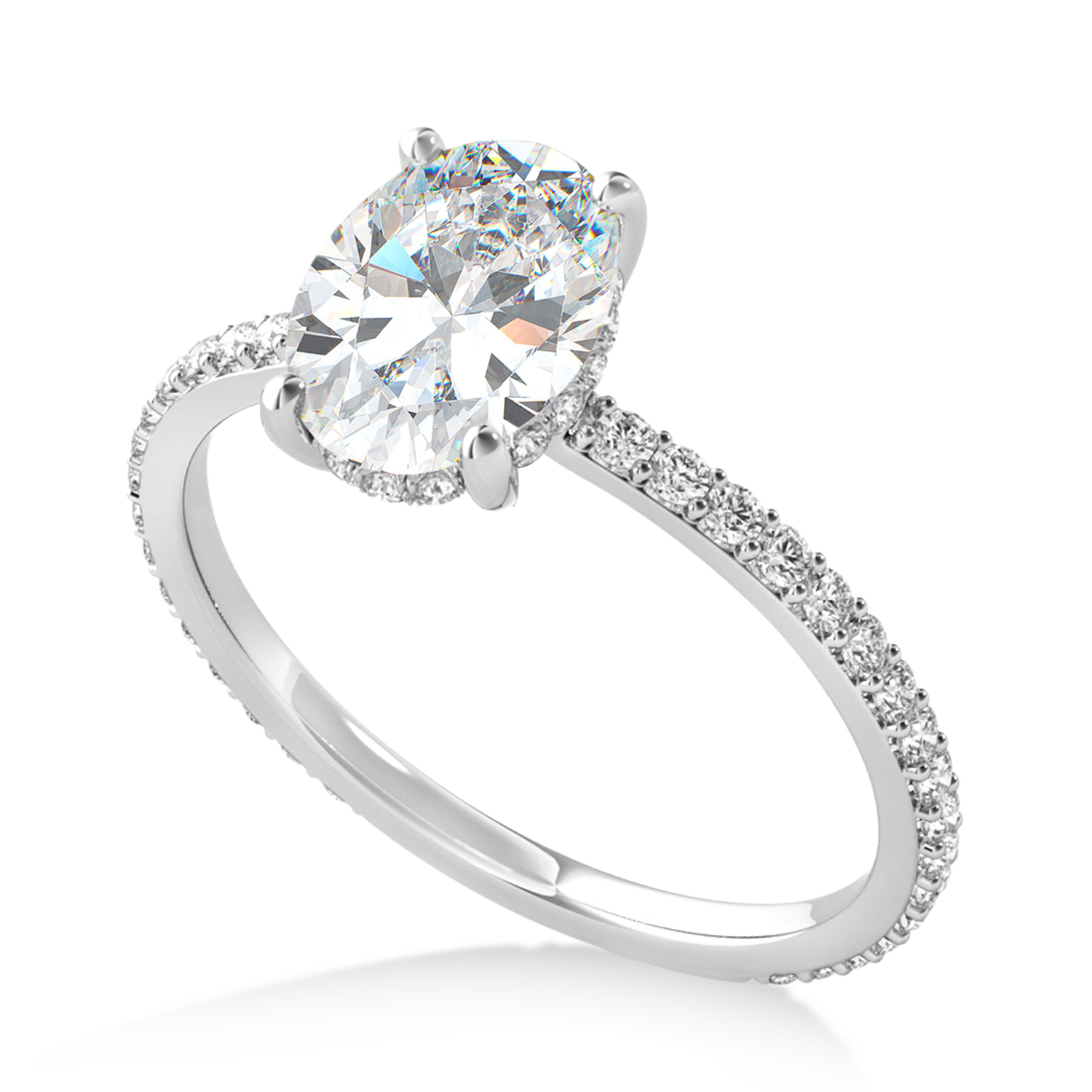 Oval Moissanite & Diamond Hidden Halo Engagement Ring 14k White Gold (0.76ct)