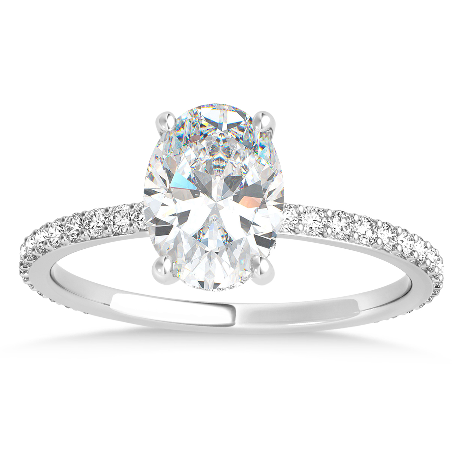 Oval Moissanite & Diamond Hidden Halo Engagement Ring 14k White Gold (0.76ct)