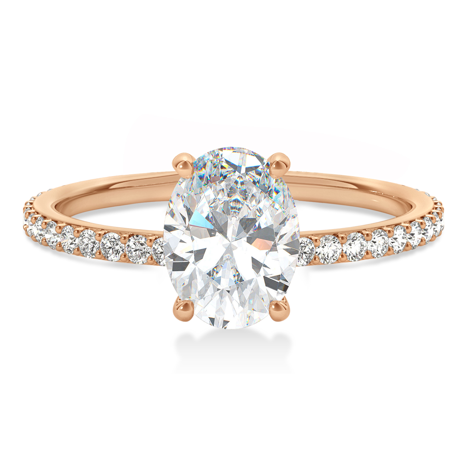 Oval Moissanite & Diamond Hidden Halo Engagement Ring 18k Rose Gold (0.76ct)