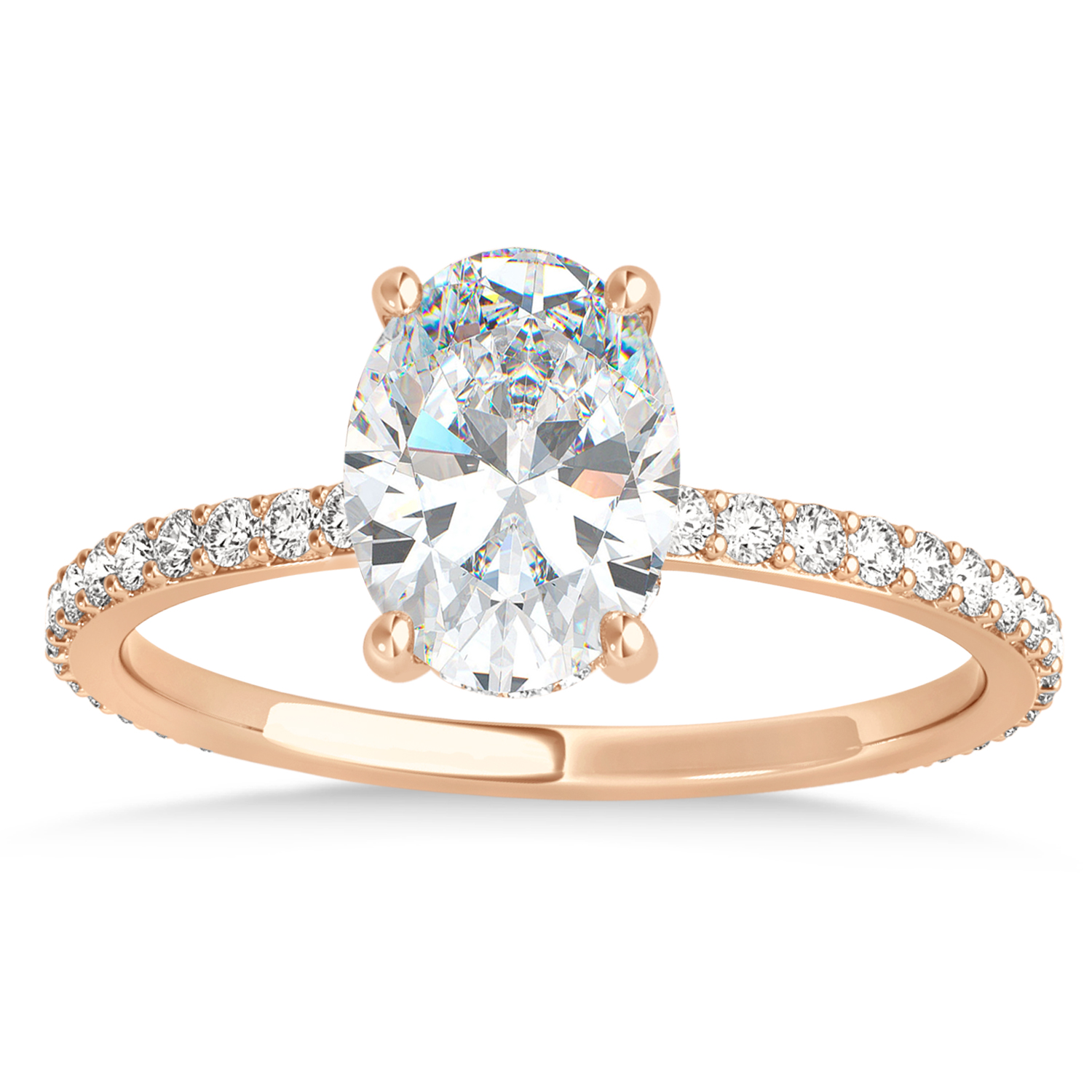Oval Moissanite & Diamond Hidden Halo Engagement Ring 18k Rose Gold (0.76ct)