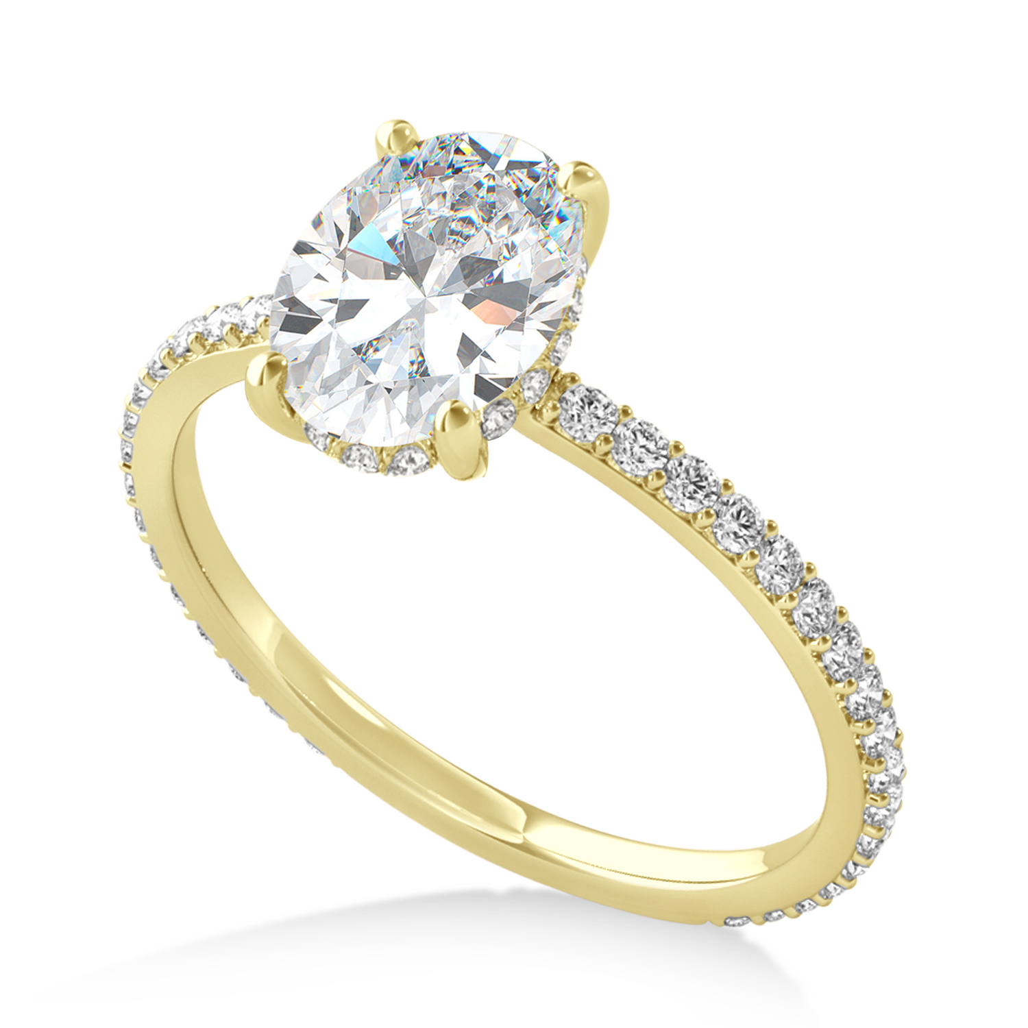 Oval Moissanite & Diamond Hidden Halo Engagement Ring 18k Yellow Gold (0.76ct)
