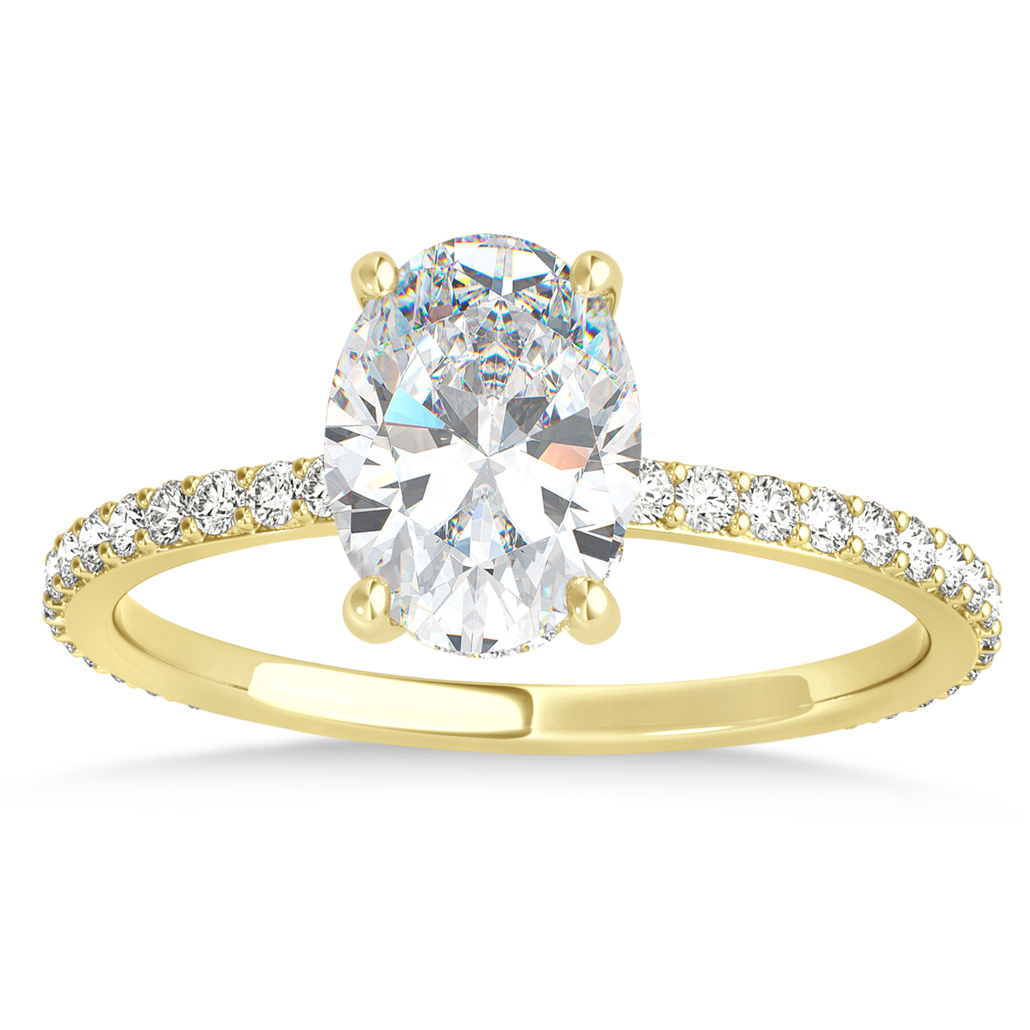 Oval Moissanite & Diamond Hidden Halo Engagement Ring 18k Yellow Gold (0.76ct)