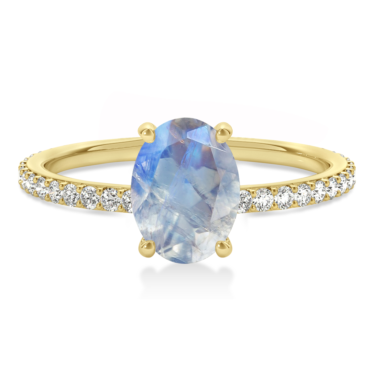 Oval Moonstone & Diamond Hidden Halo Engagement Ring 18k Yellow Gold (0.76ct)