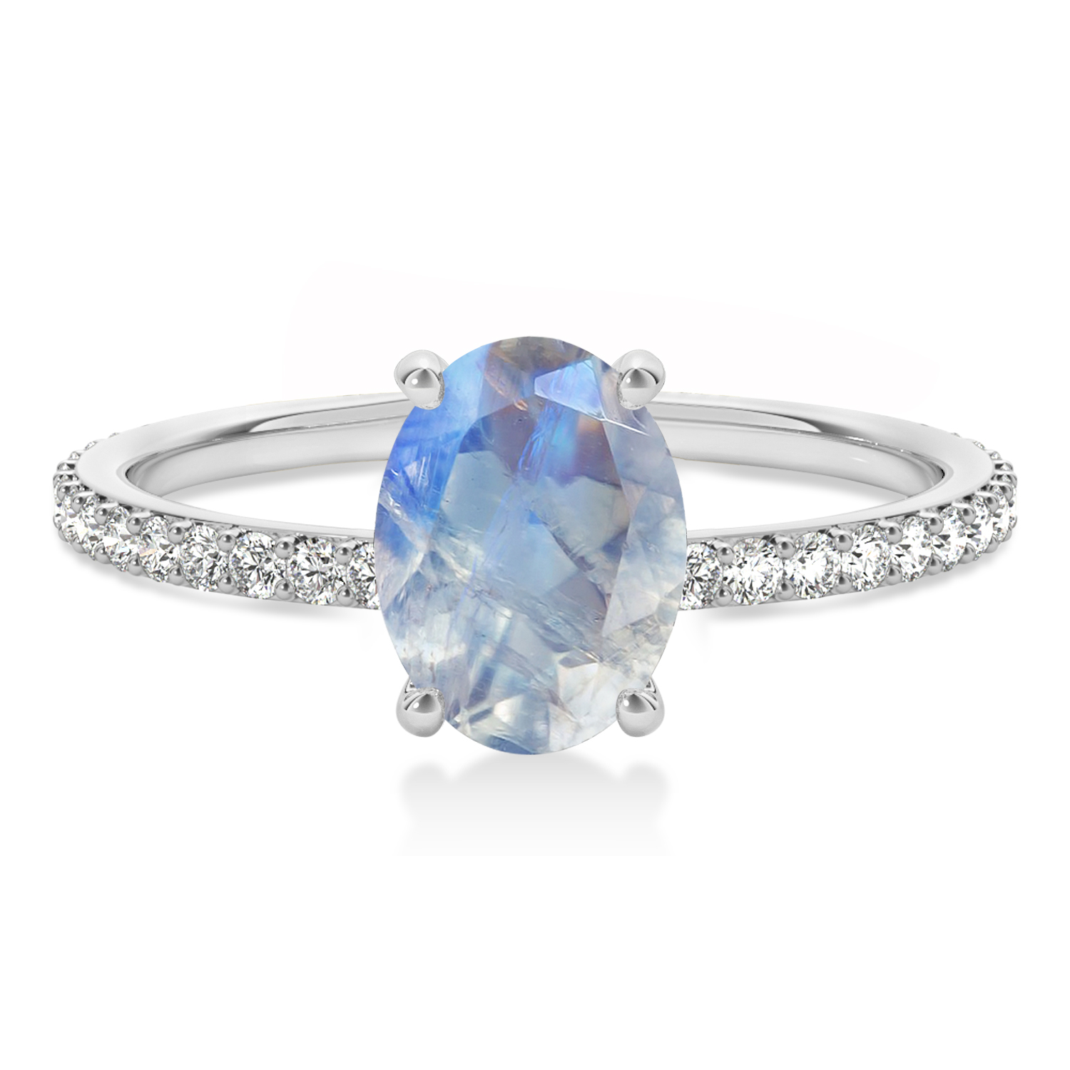 Oval Moonstone & Diamond Hidden Halo Engagement Ring Palladium (0.76ct)