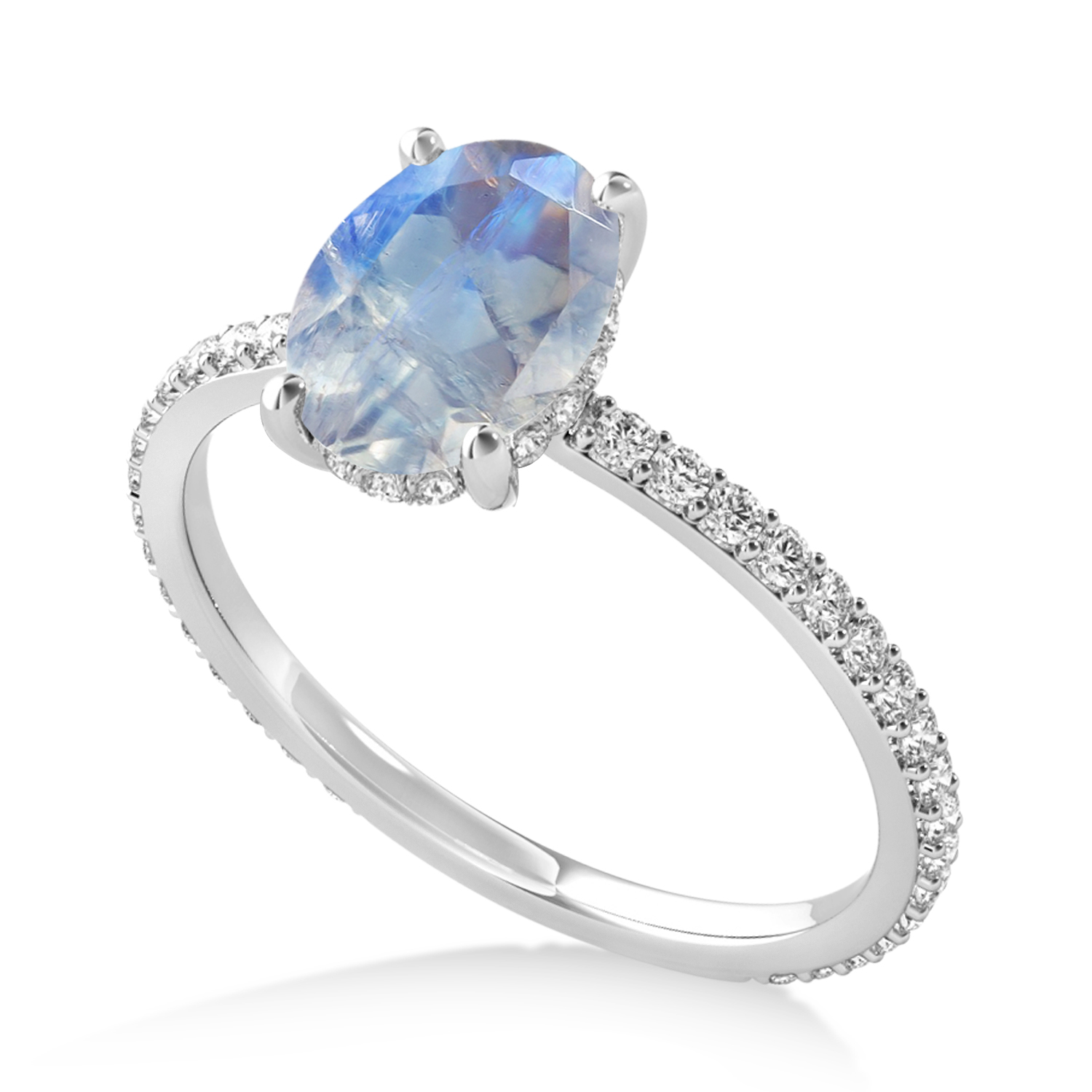 Oval Moonstone & Diamond Hidden Halo Engagement Ring Palladium (0.76ct)