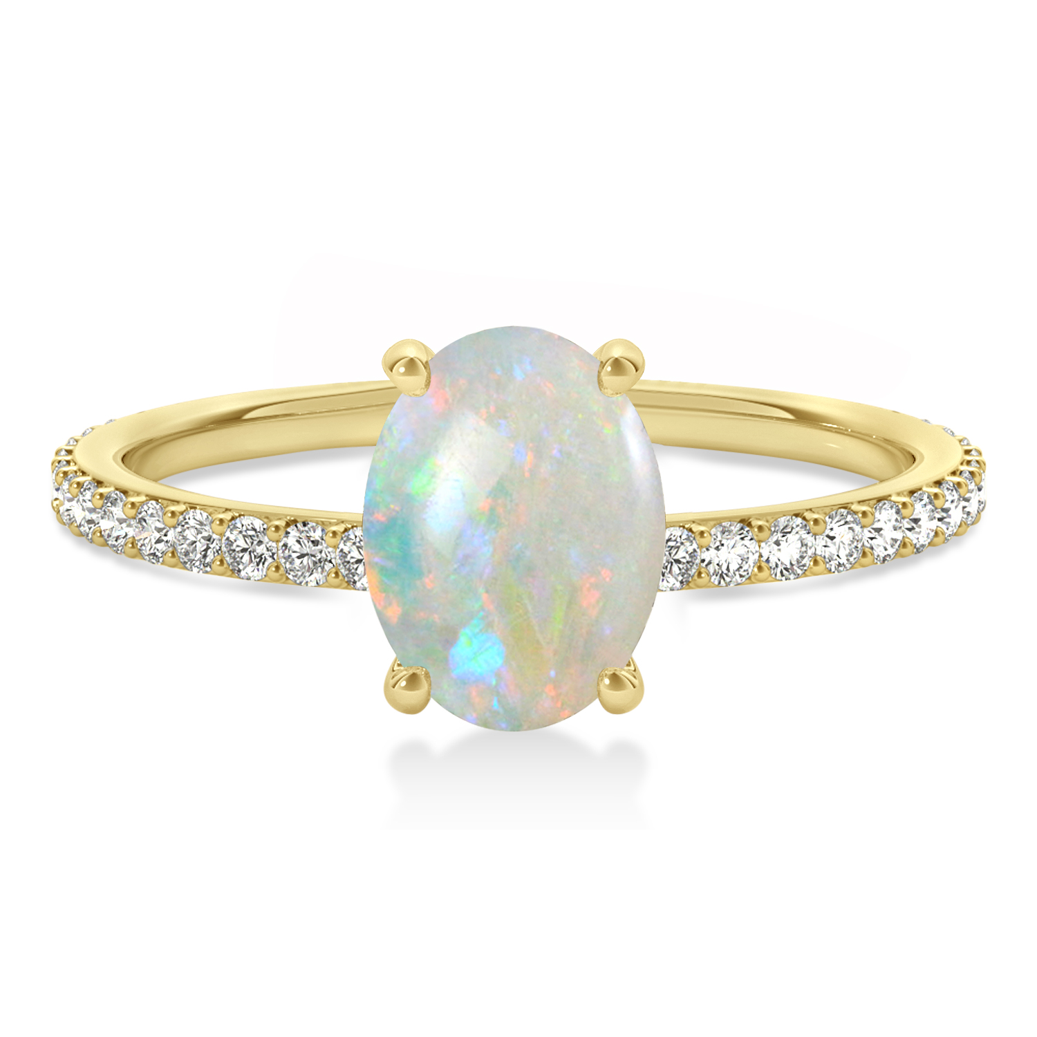 Oval Opal & Diamond Hidden Halo Engagement Ring 14k Yellow Gold (0.76ct)