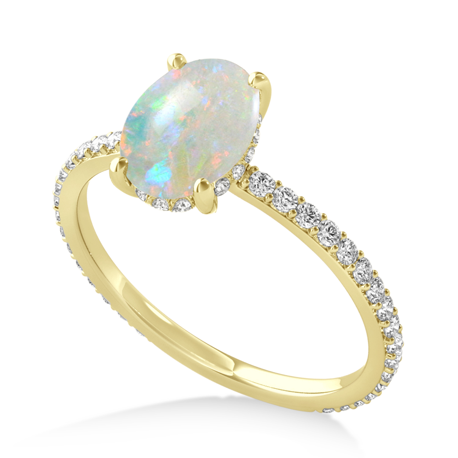 Oval Opal & Diamond Hidden Halo Engagement Ring 14k Yellow Gold (0.76ct)