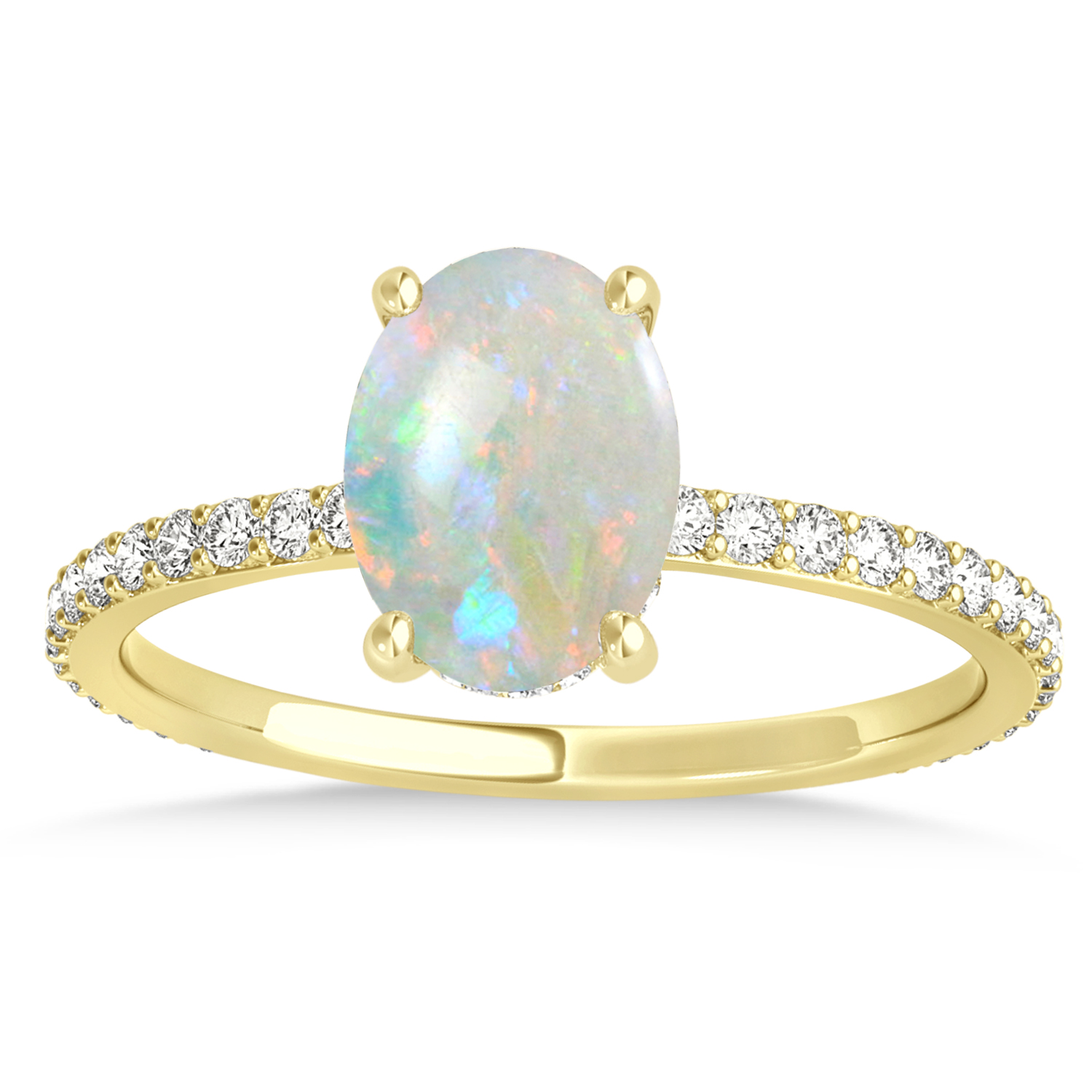 Oval Opal & Diamond Hidden Halo Engagement Ring 14k Yellow Gold (0.76ct)