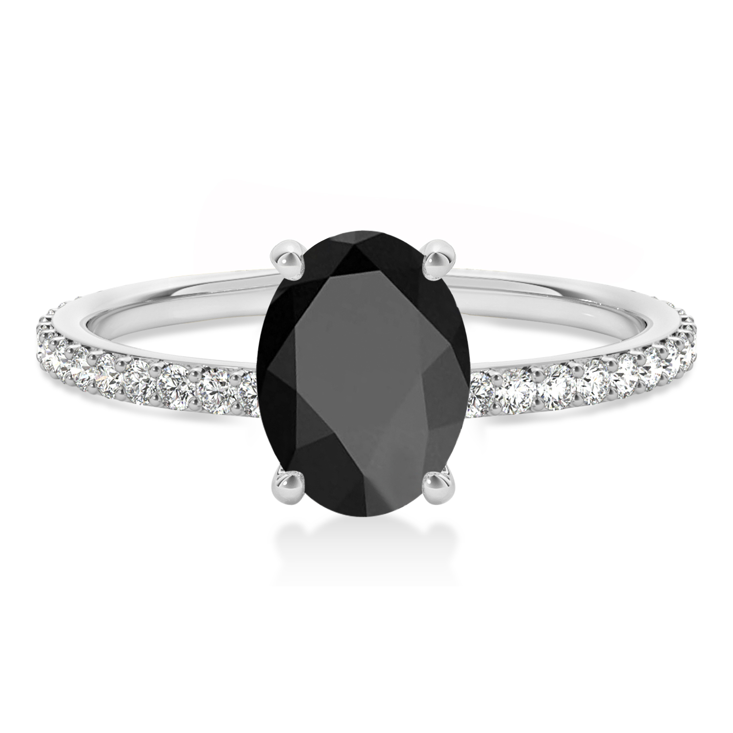 Oval Onyx & Diamond Hidden Halo Engagement Ring 14k White Gold (0.76ct)