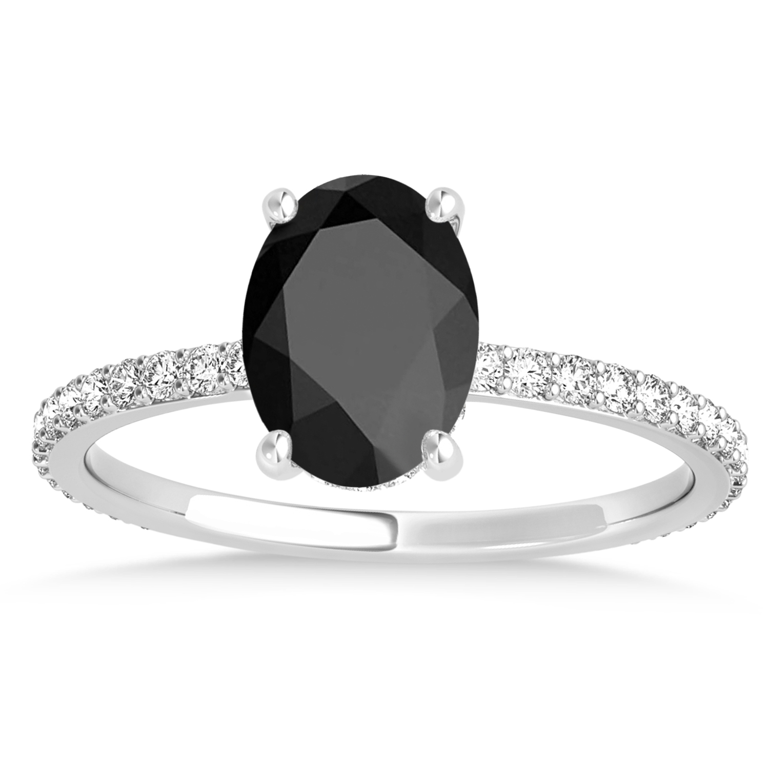 Oval Onyx & Diamond Hidden Halo Engagement Ring 14k White Gold (0.76ct)