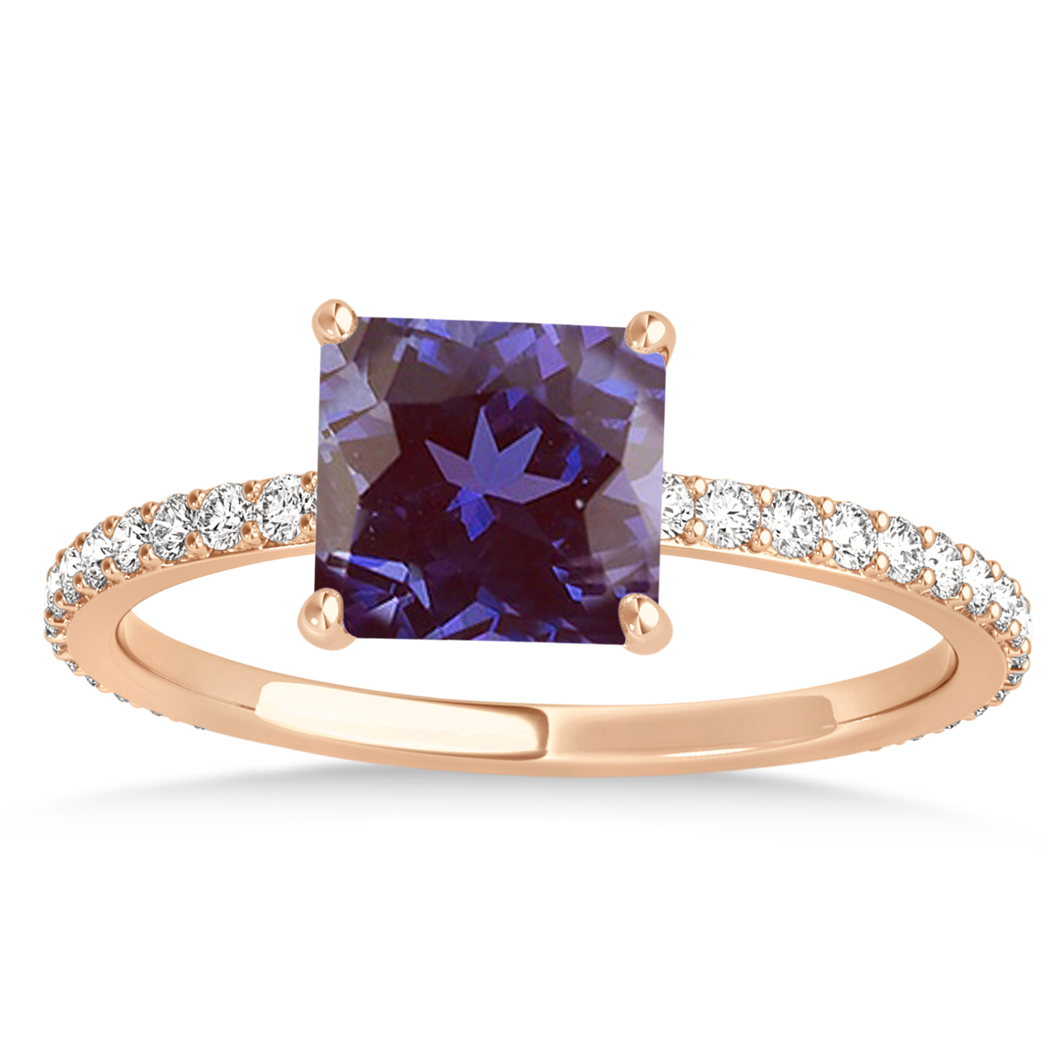 Princess Alexandrite & Diamond Hidden Halo Engagement Ring 14k Rose Gold (0.89ct)