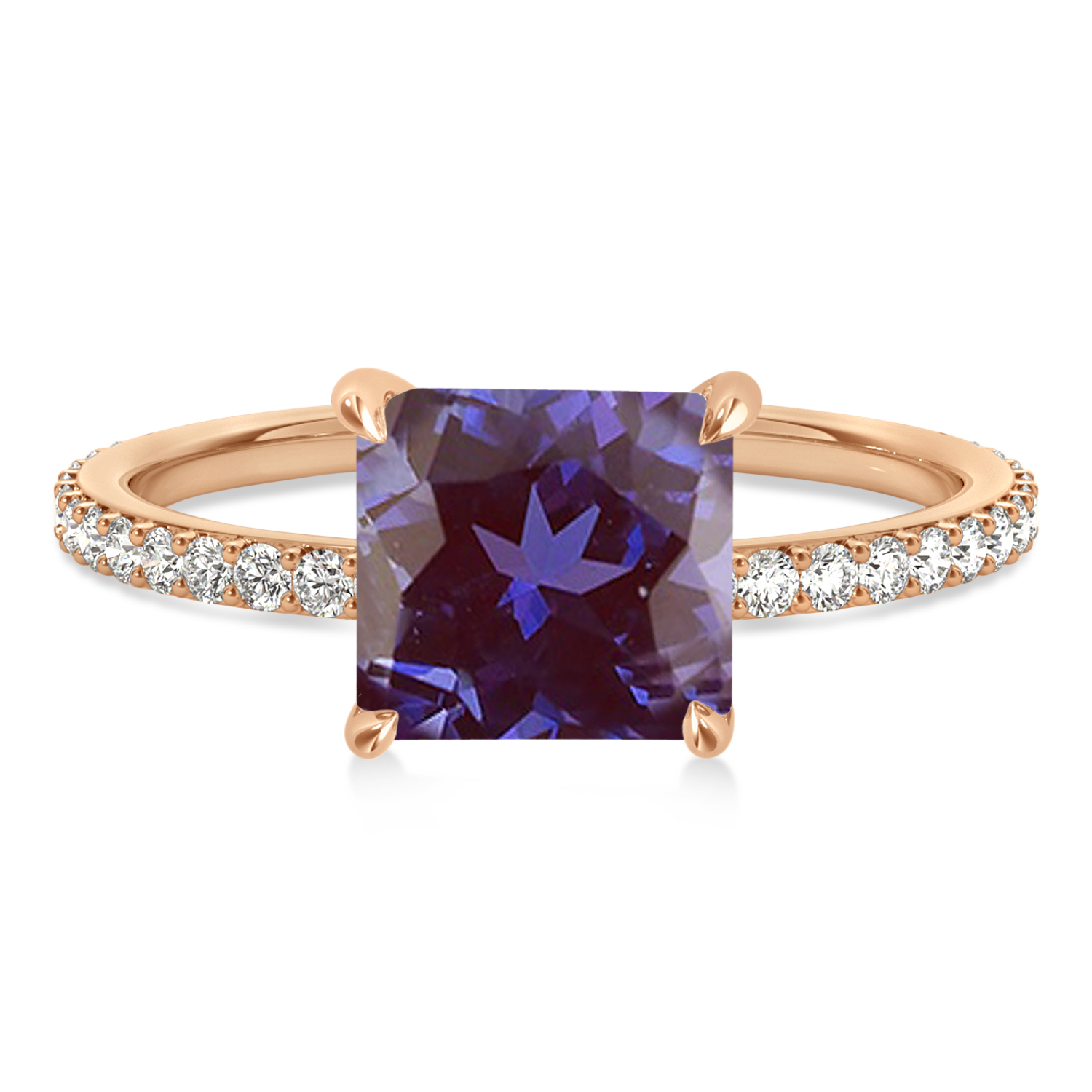 Princess Alexandrite & Diamond Hidden Halo Engagement Ring 18k Rose Gold (0.89ct)