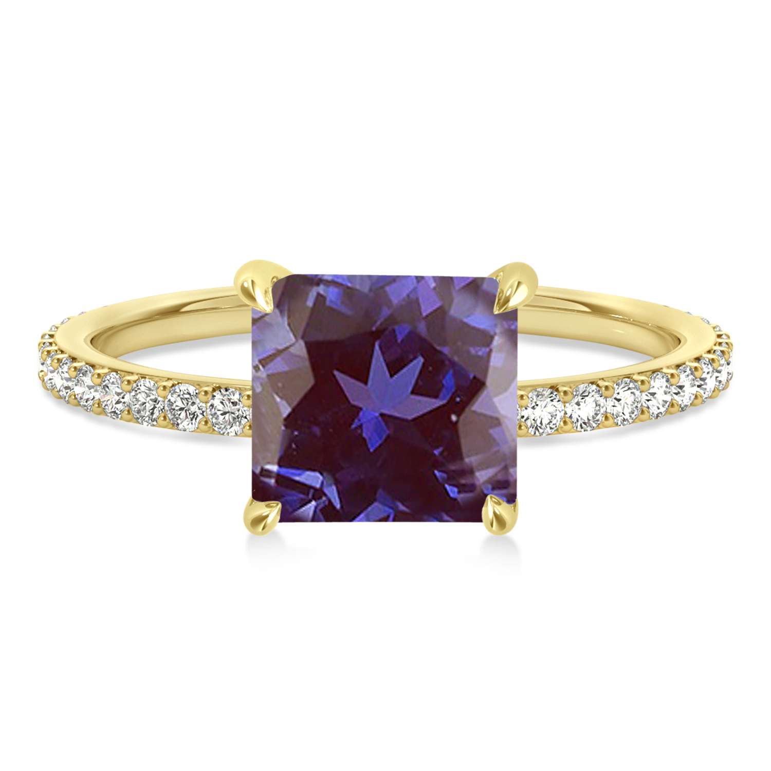 Princess Alexandrite & Diamond Hidden Halo Engagement Ring 18k Yellow Gold (0.89ct)