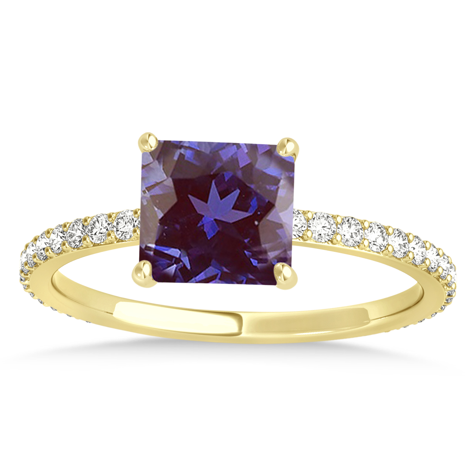 Princess Alexandrite & Diamond Hidden Halo Engagement Ring 18k Yellow Gold (0.89ct)