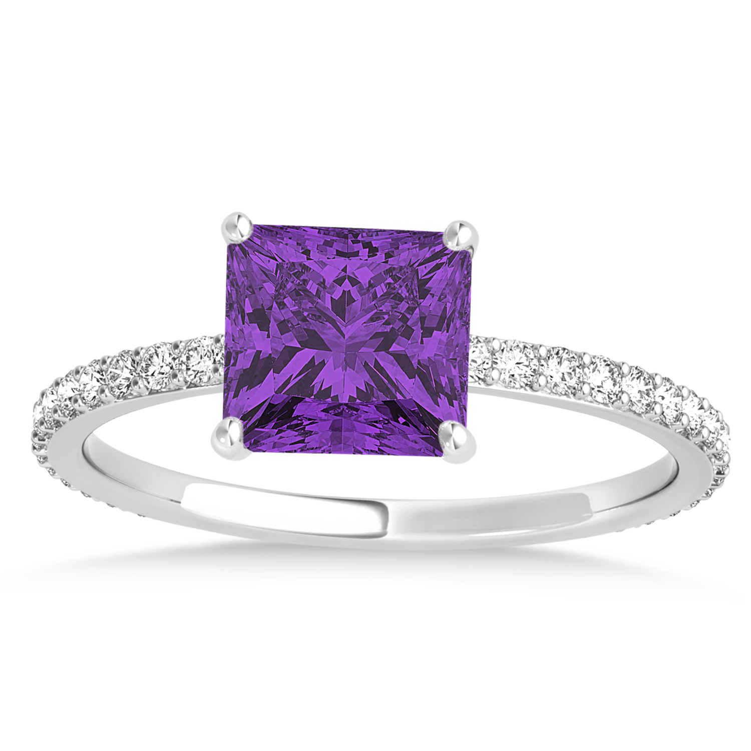 Princess Amethyst & Diamond Hidden Halo Engagement Ring Palladium (0.89ct)