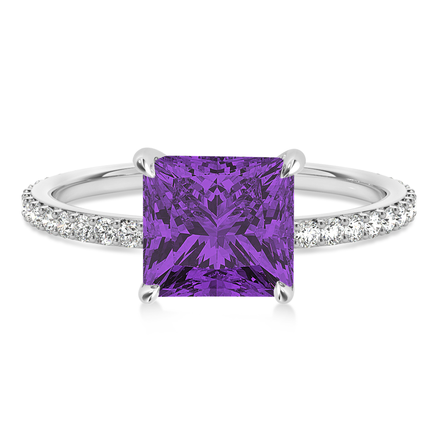 Princess Amethyst & Diamond Hidden Halo Engagement Ring Platinum (0.89ct)