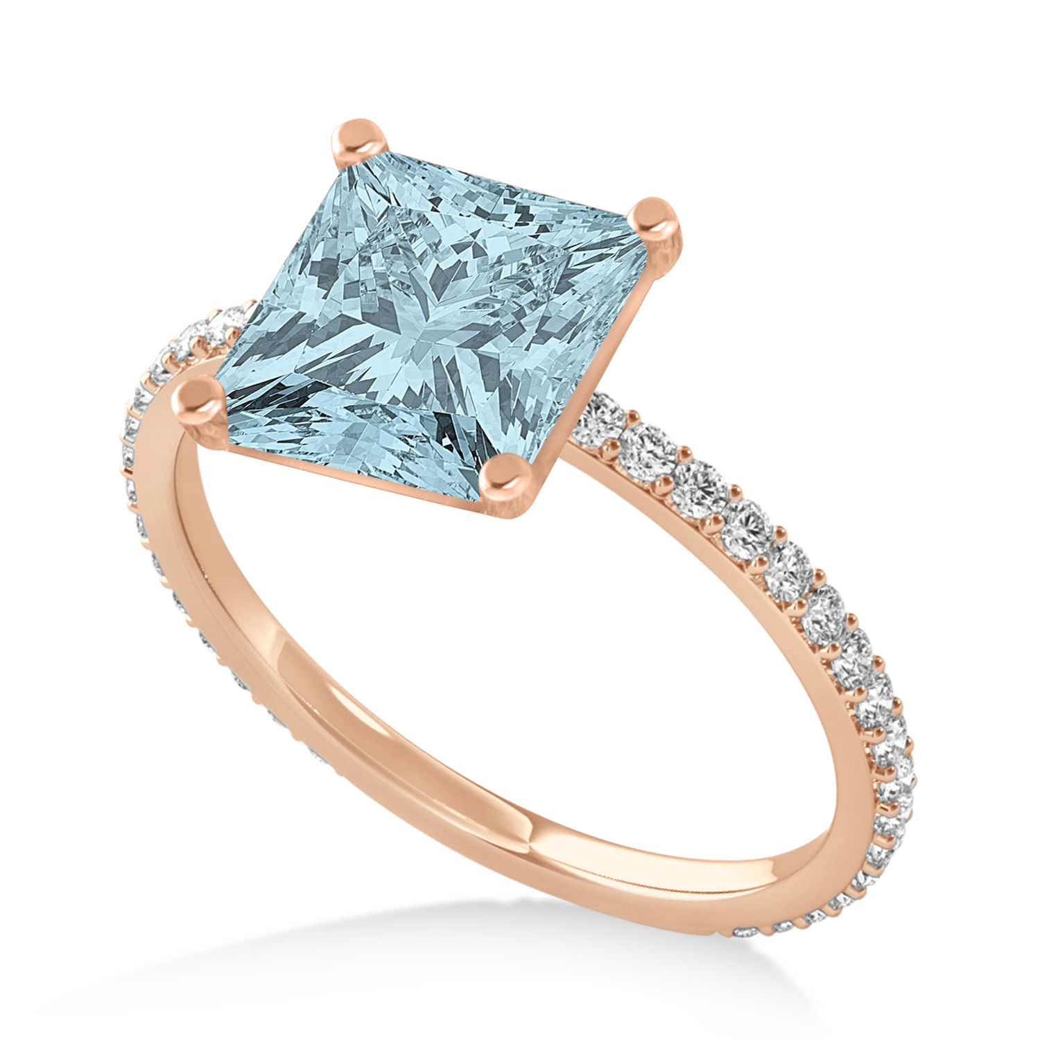 Princess Aquamarine & Diamond Hidden Halo Engagement Ring 14k Rose Gold (0.89ct)