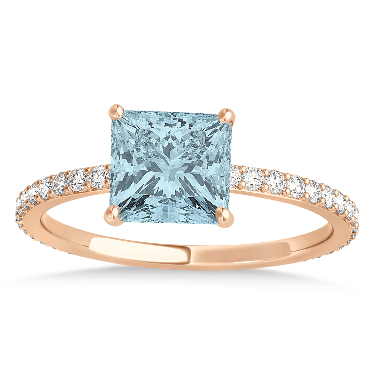 Princess Aquamarine & Diamond Hidden Halo Engagement Ring 14k Rose Gold (0.89ct)