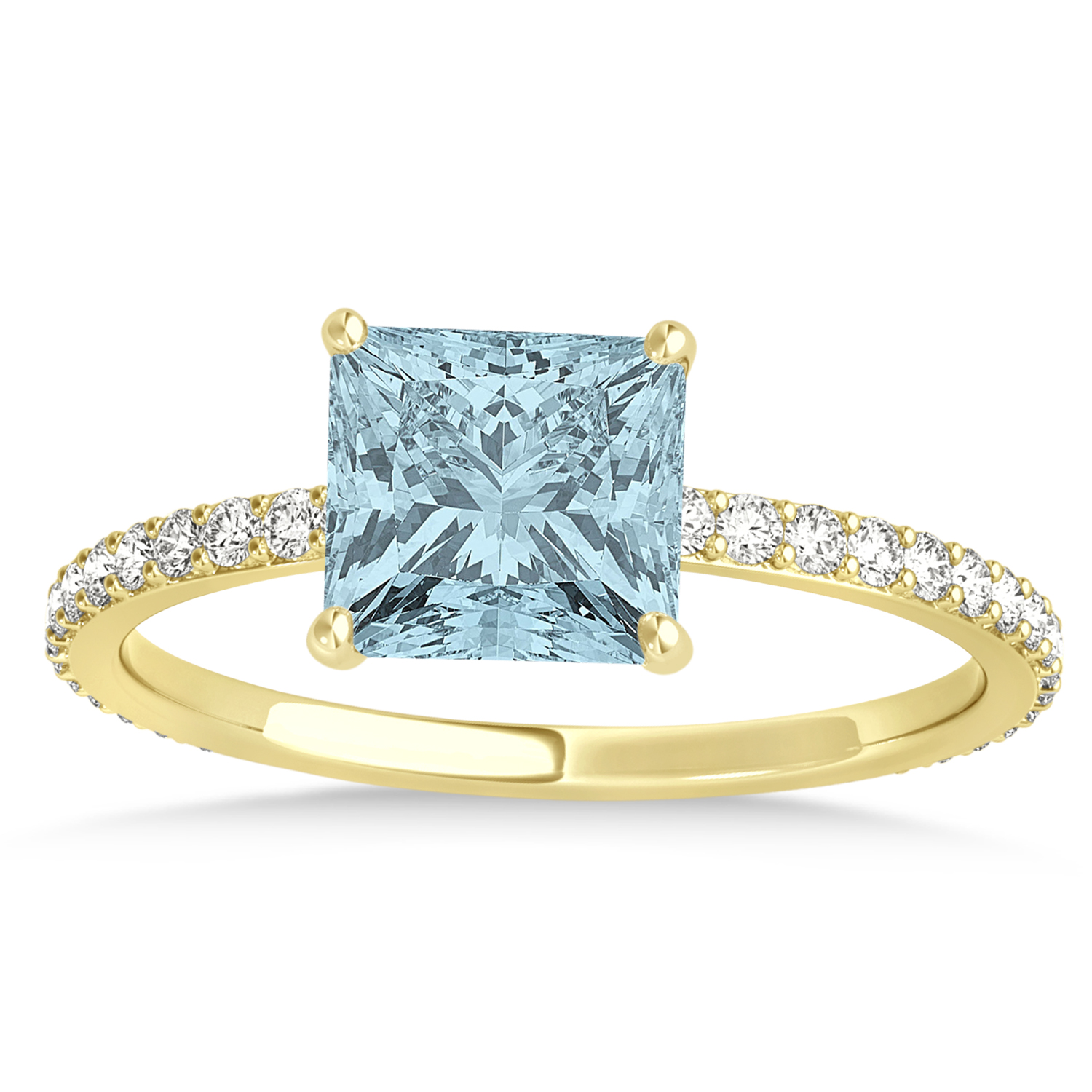 Princess Aquamarine & Diamond Hidden Halo Engagement Ring 14k Yellow Gold (0.89ct)