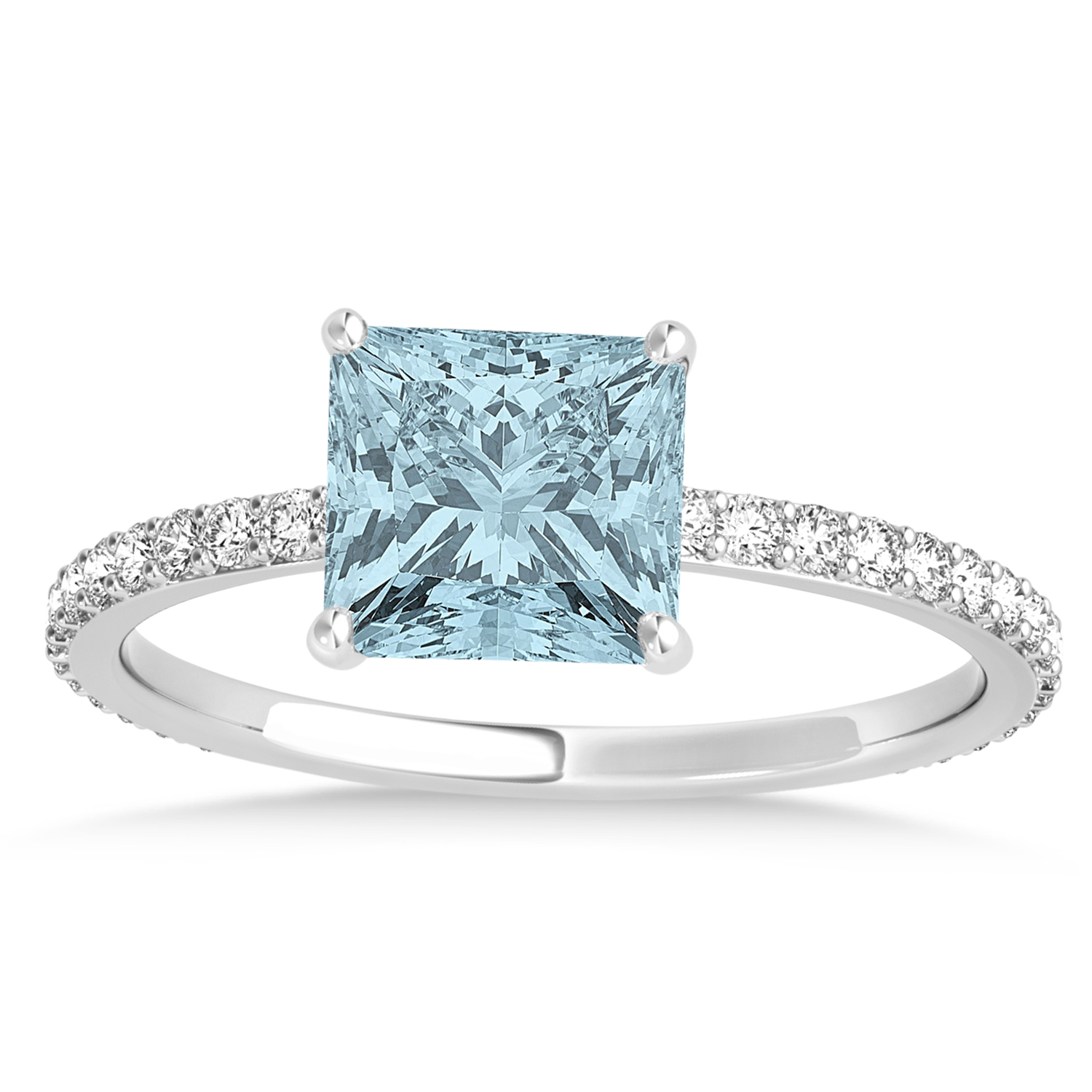 Princess Aquamarine & Diamond Hidden Halo Engagement Ring Palladium (0.89ct)