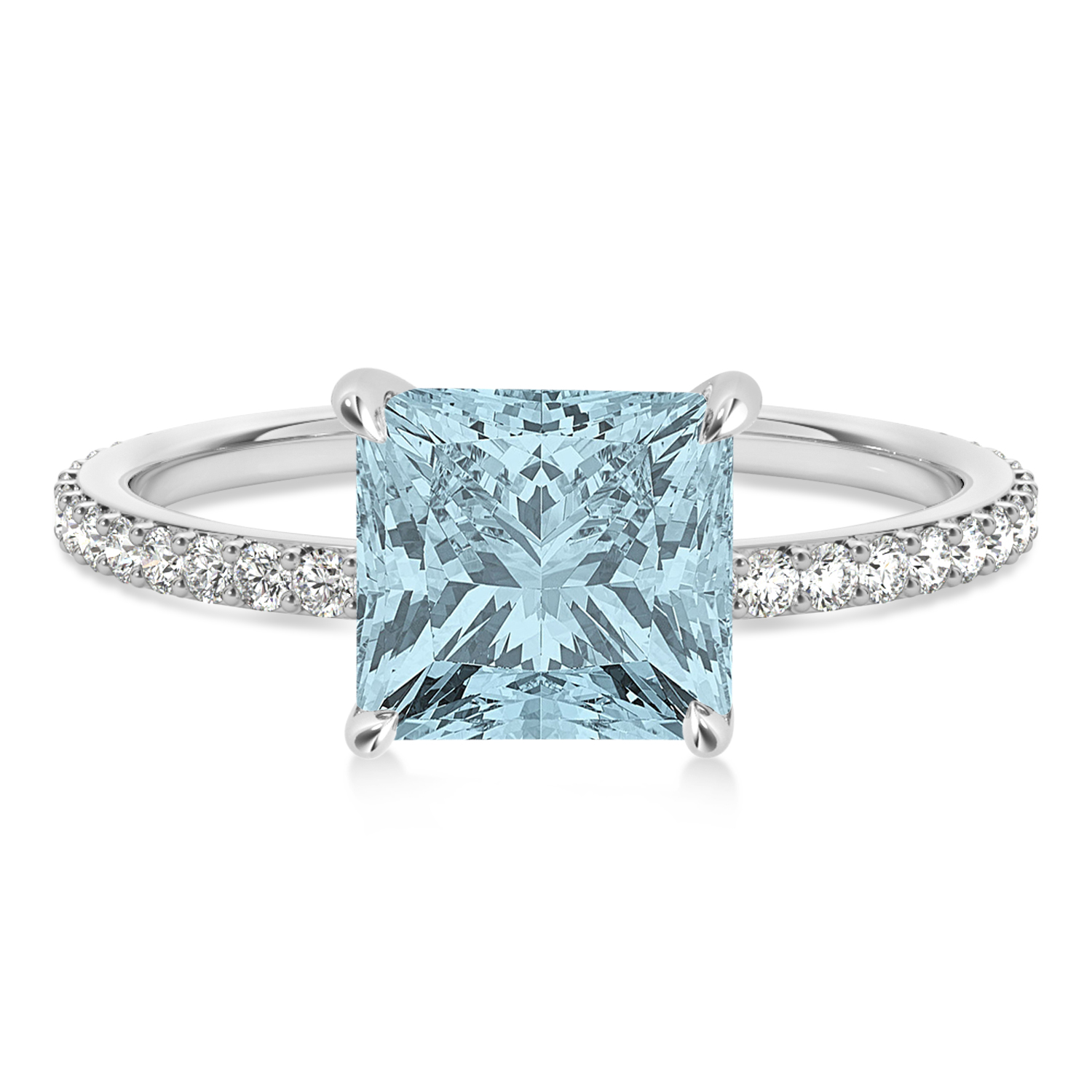 Princess Aquamarine & Diamond Hidden Halo Engagement Ring Platinum (0.89ct)