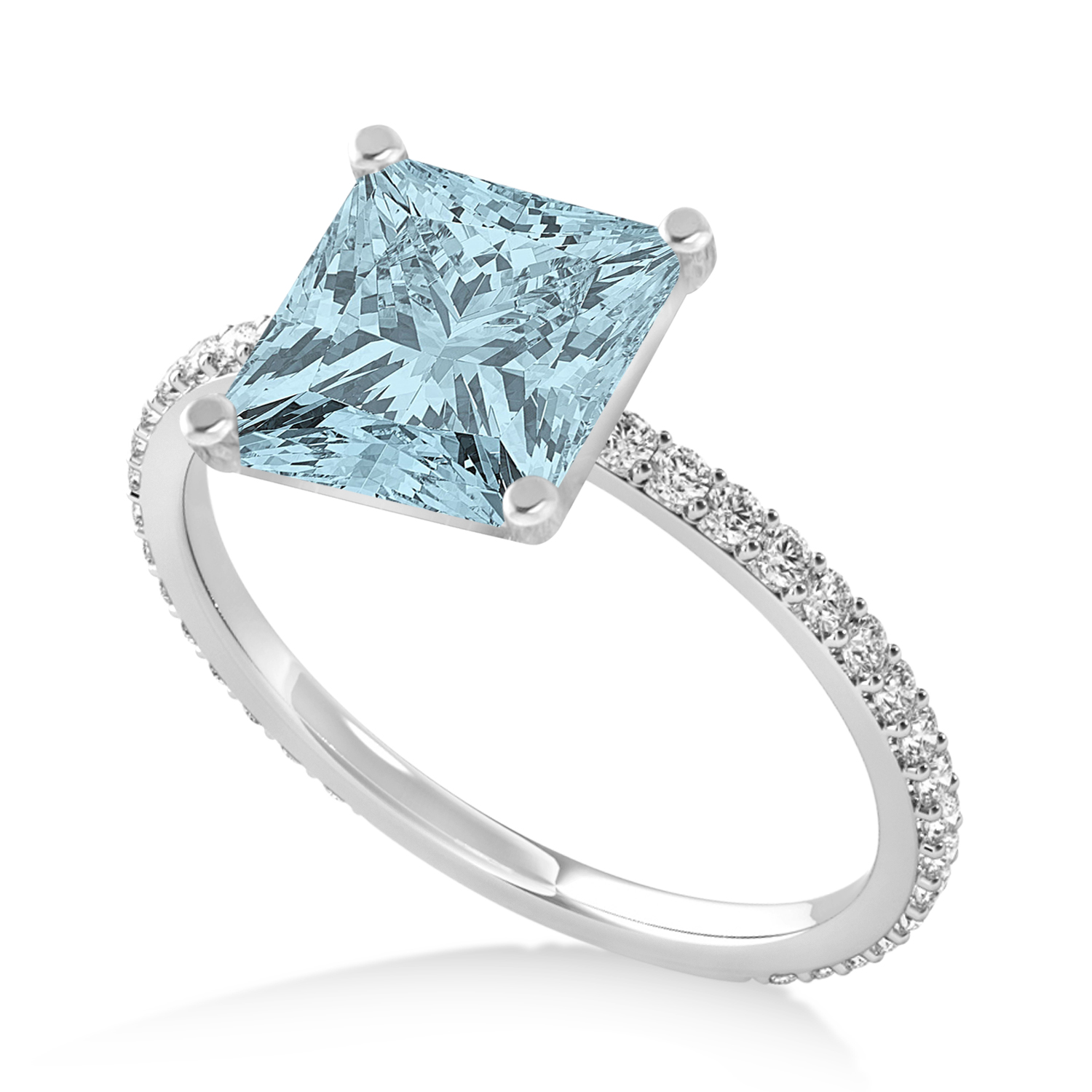 Princess Aquamarine & Diamond Hidden Halo Engagement Ring Platinum (0.89ct)
