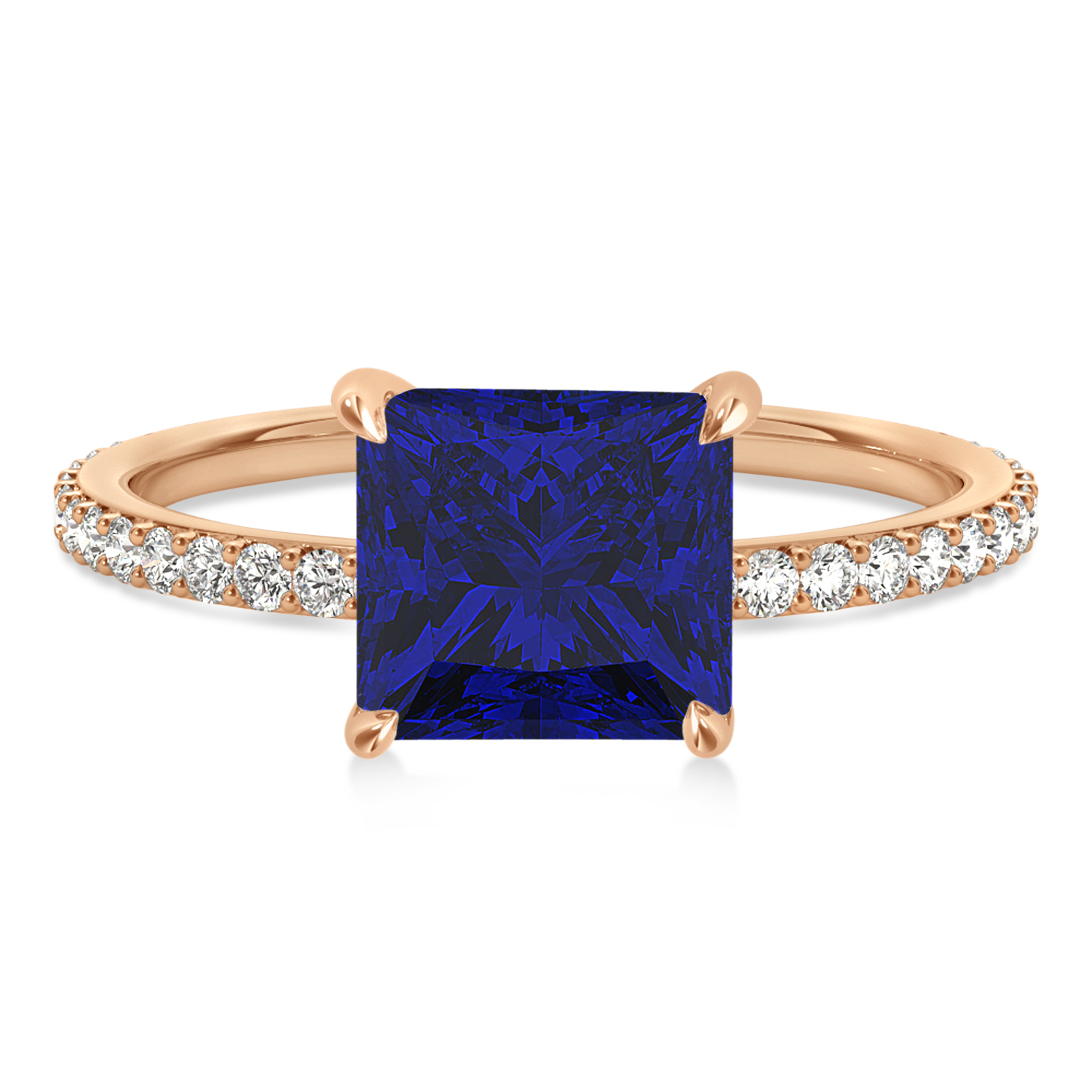 Princess Blue Sapphire & Diamond Hidden Halo Engagement Ring 18k Rose Gold (0.89ct)