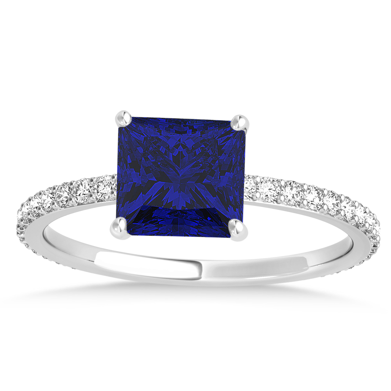 Princess Blue Sapphire & Diamond Hidden Halo Engagement Ring 18k White Gold (0.89ct)
