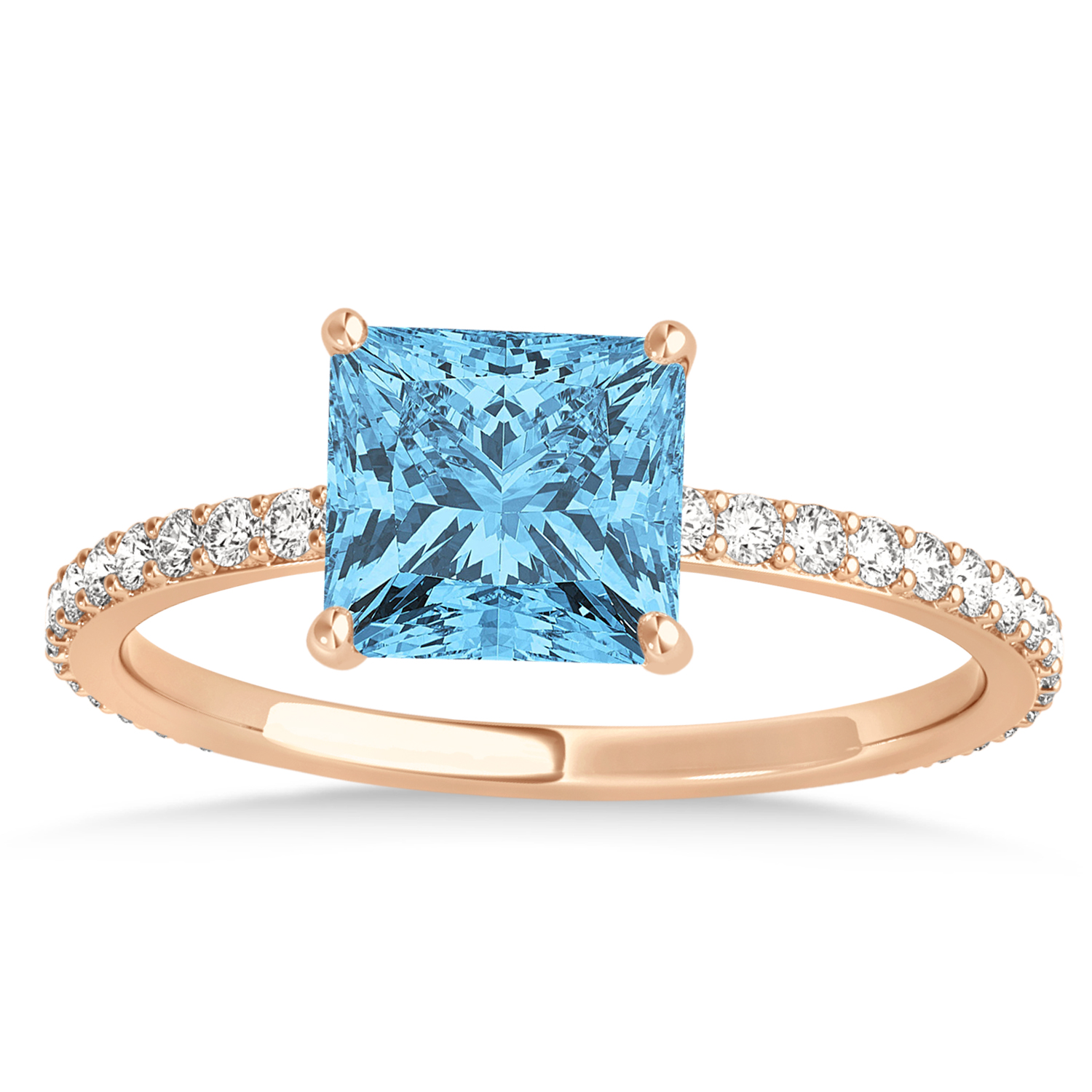Princess Blue Topaz & Diamond Hidden Halo Engagement Ring 14k Rose Gold (0.89ct)