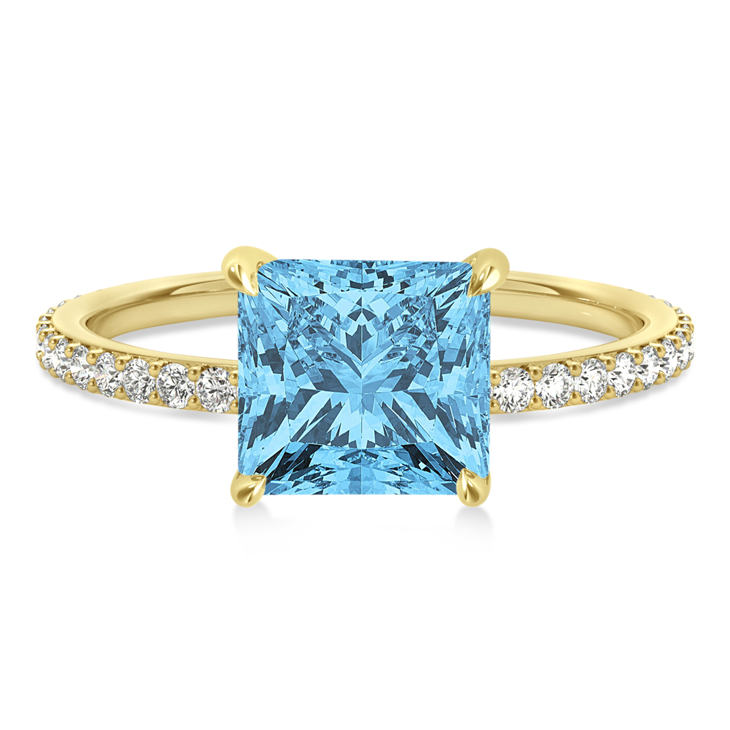 Princess Blue Topaz & Diamond Hidden Halo Engagement Ring 14k Yellow Gold (0.89ct)
