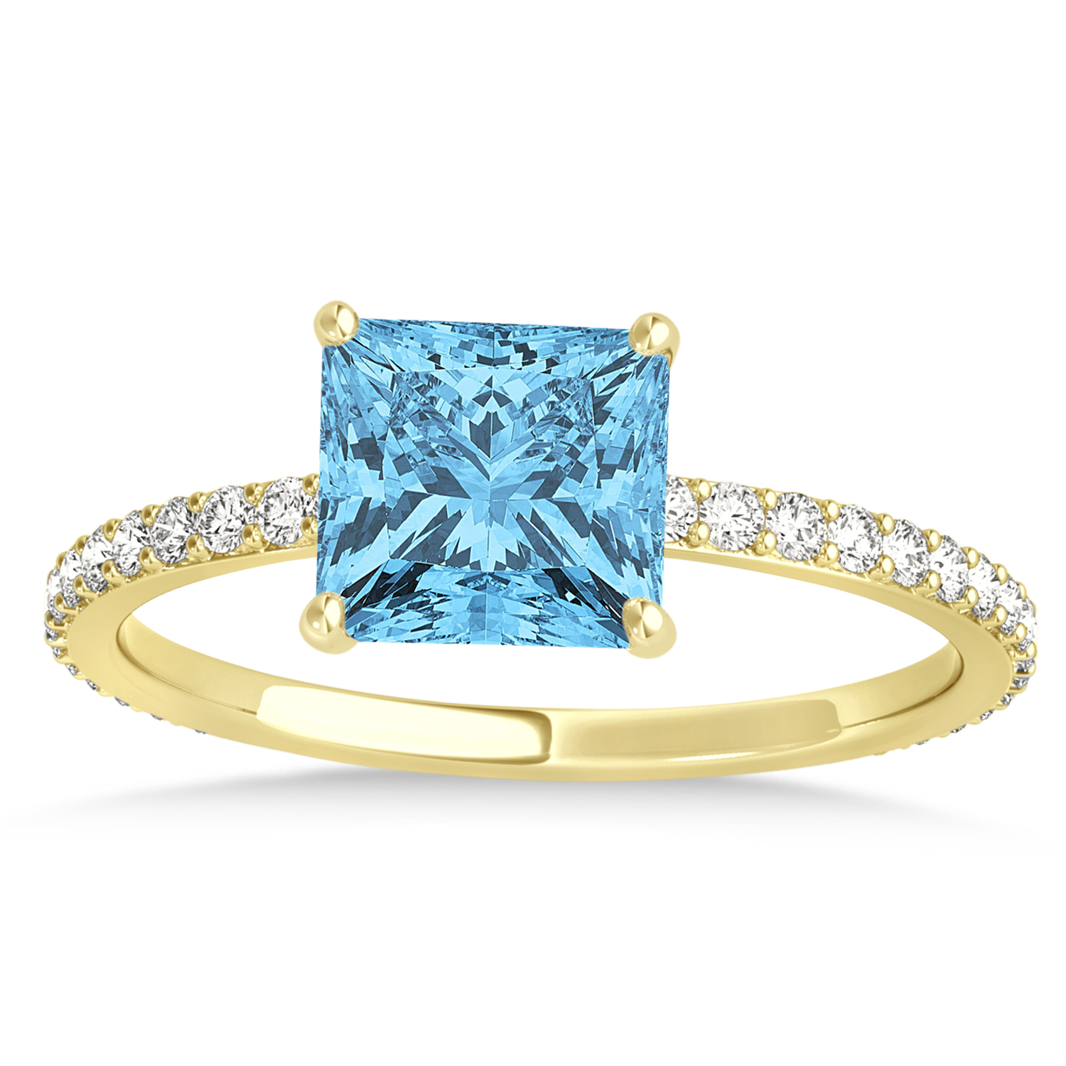 Princess Blue Topaz & Diamond Hidden Halo Engagement Ring 14k Yellow Gold (0.89ct)