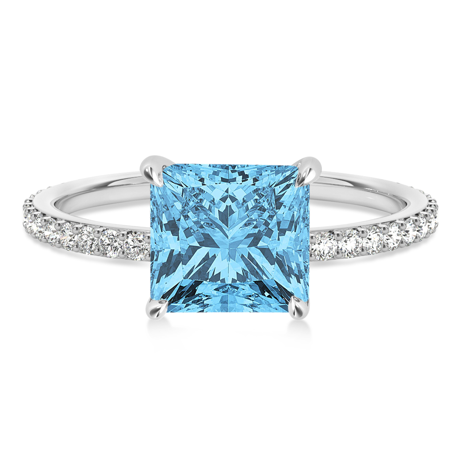 Princess Blue Topaz & Diamond Hidden Halo Engagement Ring Palladium (0.89ct)