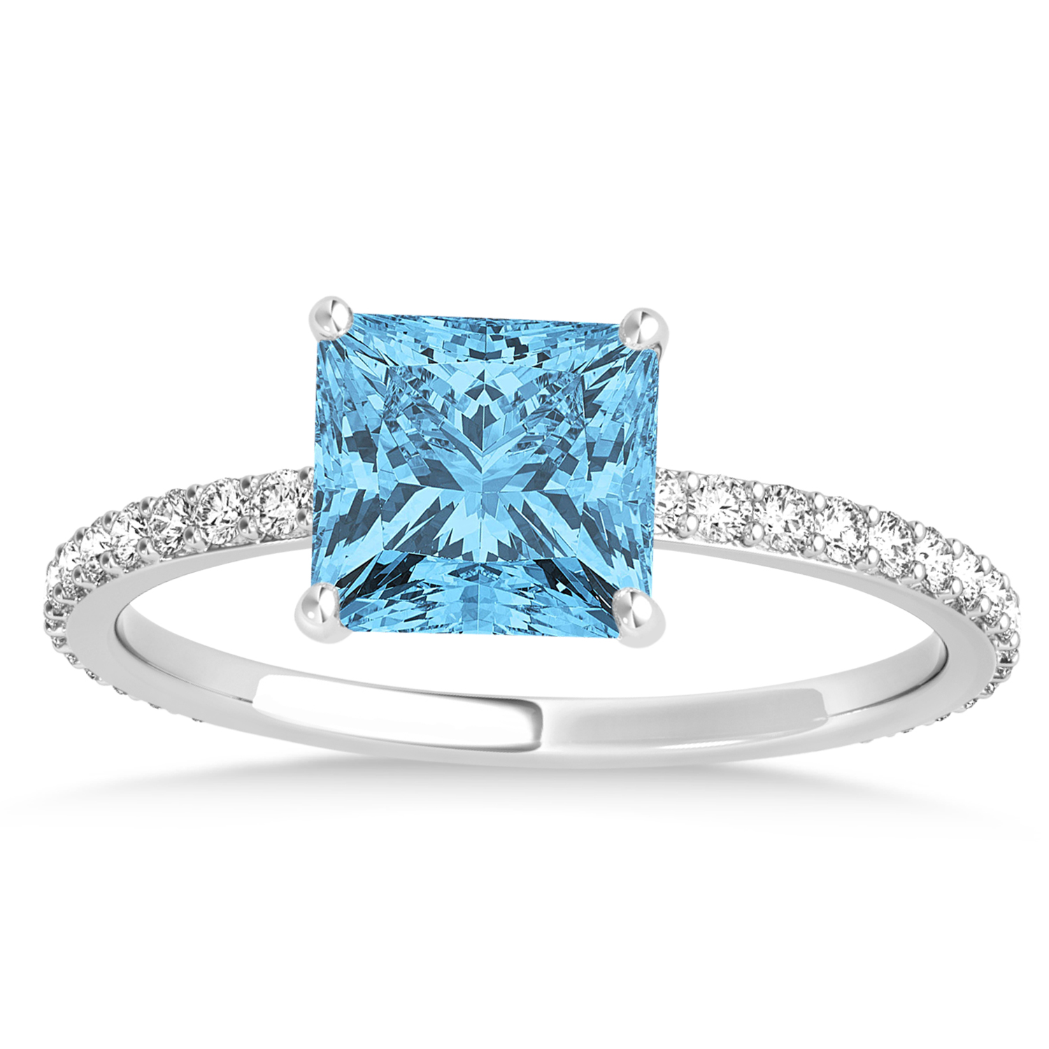 Princess Blue Topaz & Diamond Hidden Halo Engagement Ring Palladium (0.89ct)