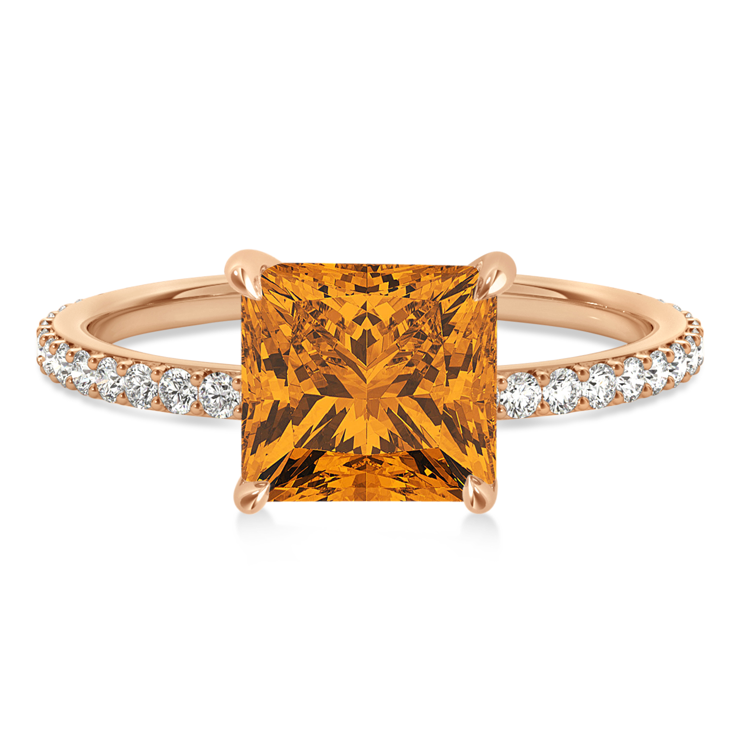 Princess Citrine & Diamond Hidden Halo Engagement Ring 18k Rose Gold (0.89ct)