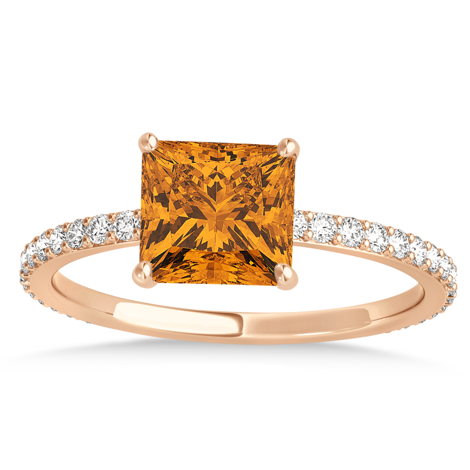 Princess Citrine & Diamond Hidden Halo Engagement Ring 18k Rose Gold (0.89ct)