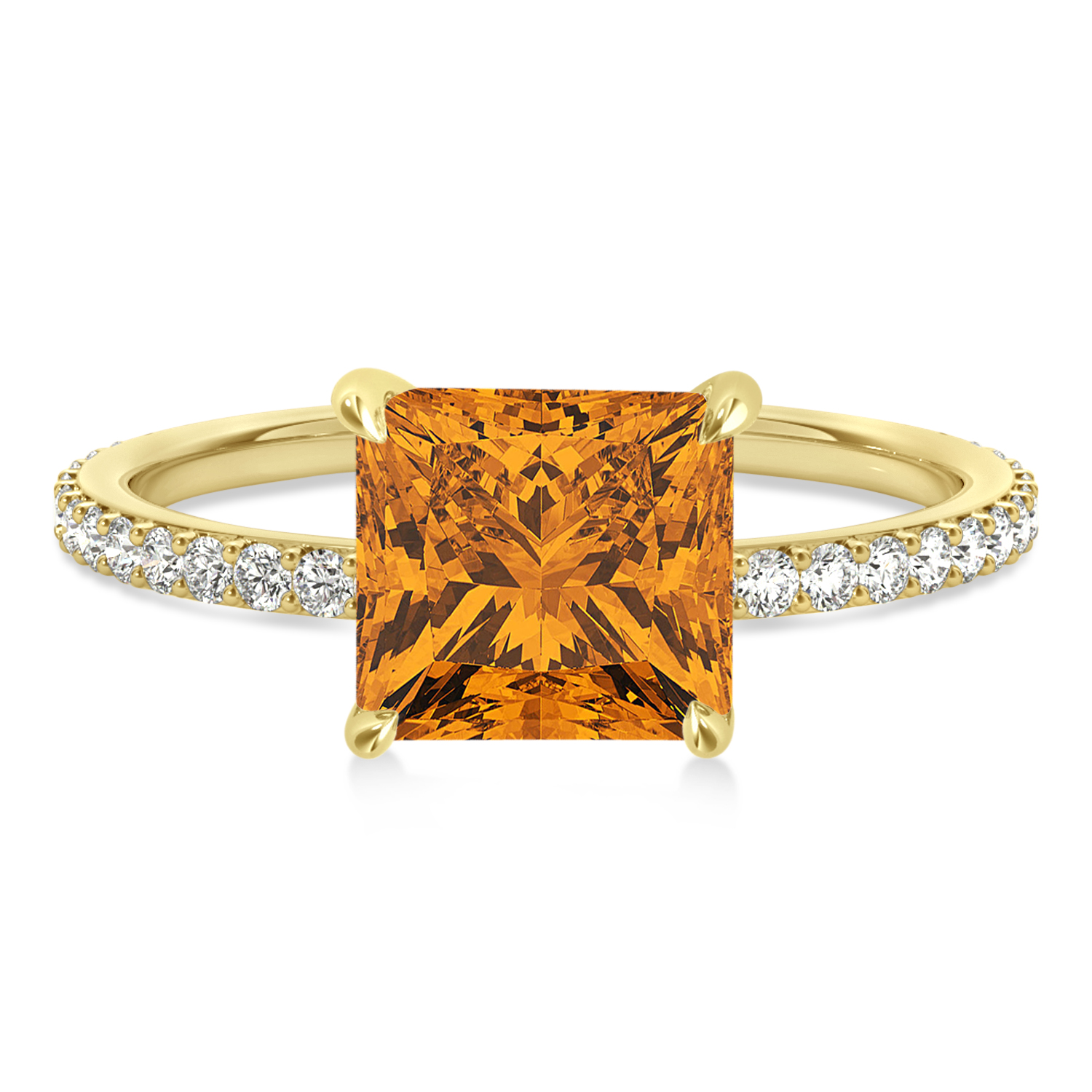 Princess Citrine & Diamond Hidden Halo Engagement Ring 18k Yellow Gold (0.89ct)