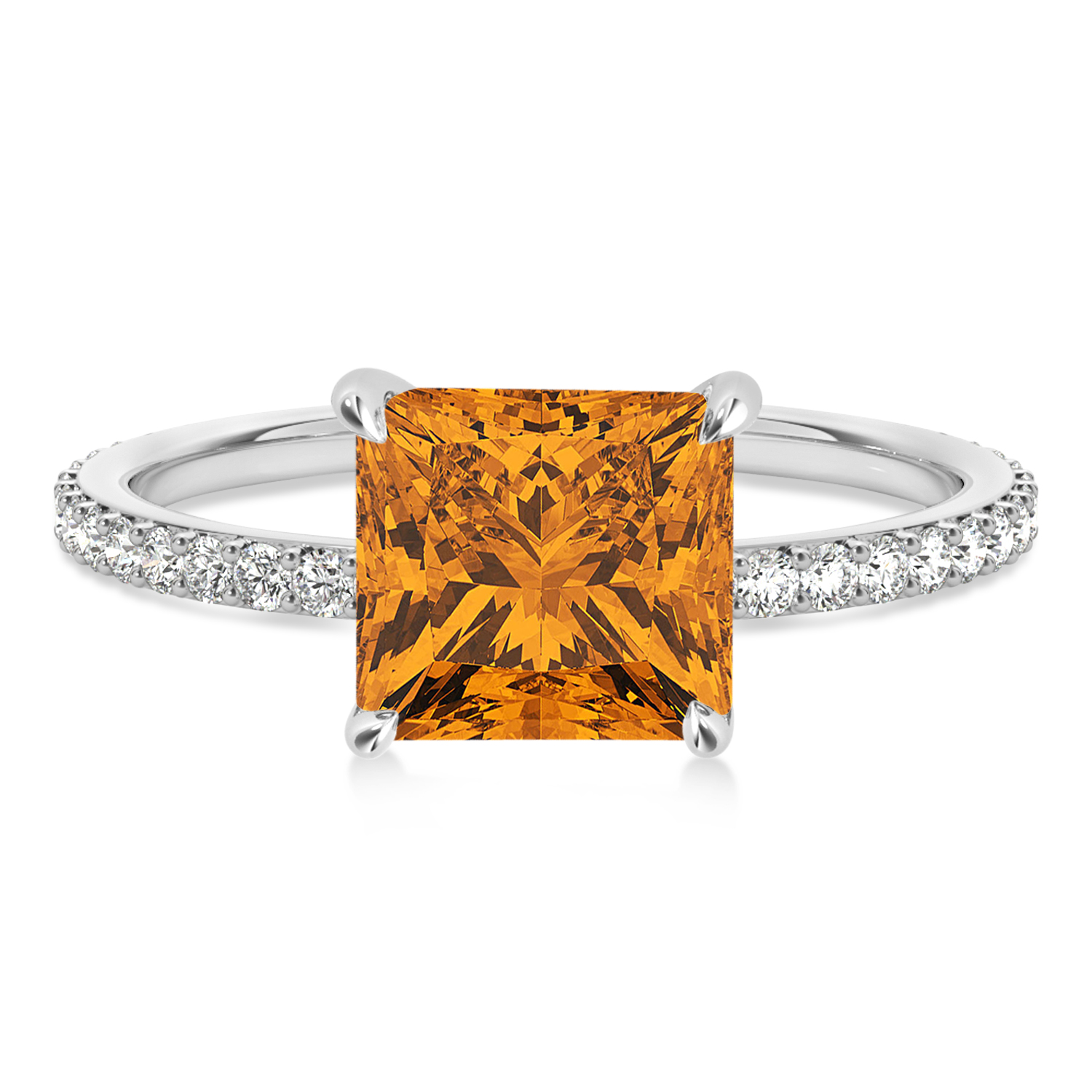 Princess Citrine & Diamond Hidden Halo Engagement Ring Palladium (0.89ct)
