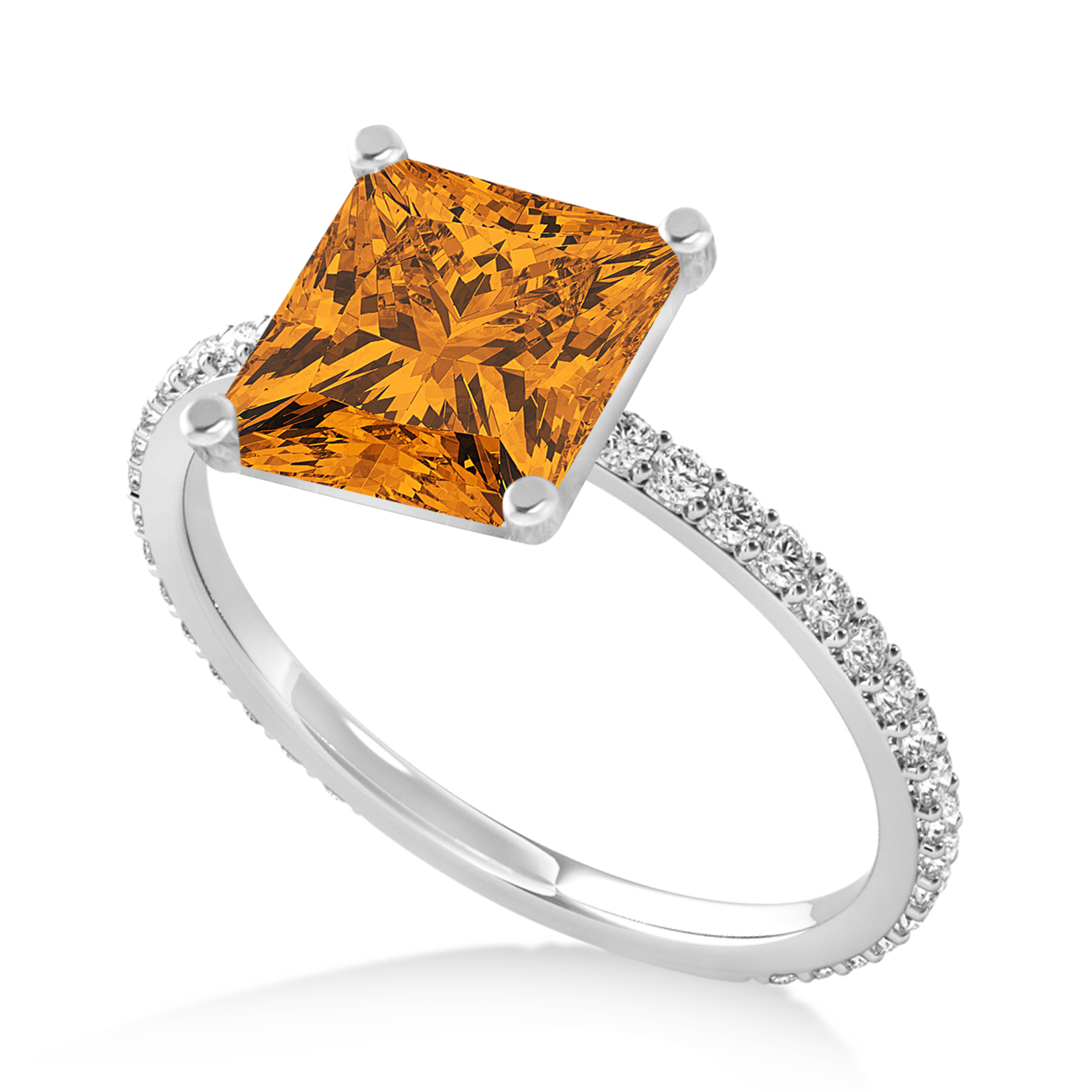 Princess Citrine & Diamond Hidden Halo Engagement Ring Palladium (0.89ct)