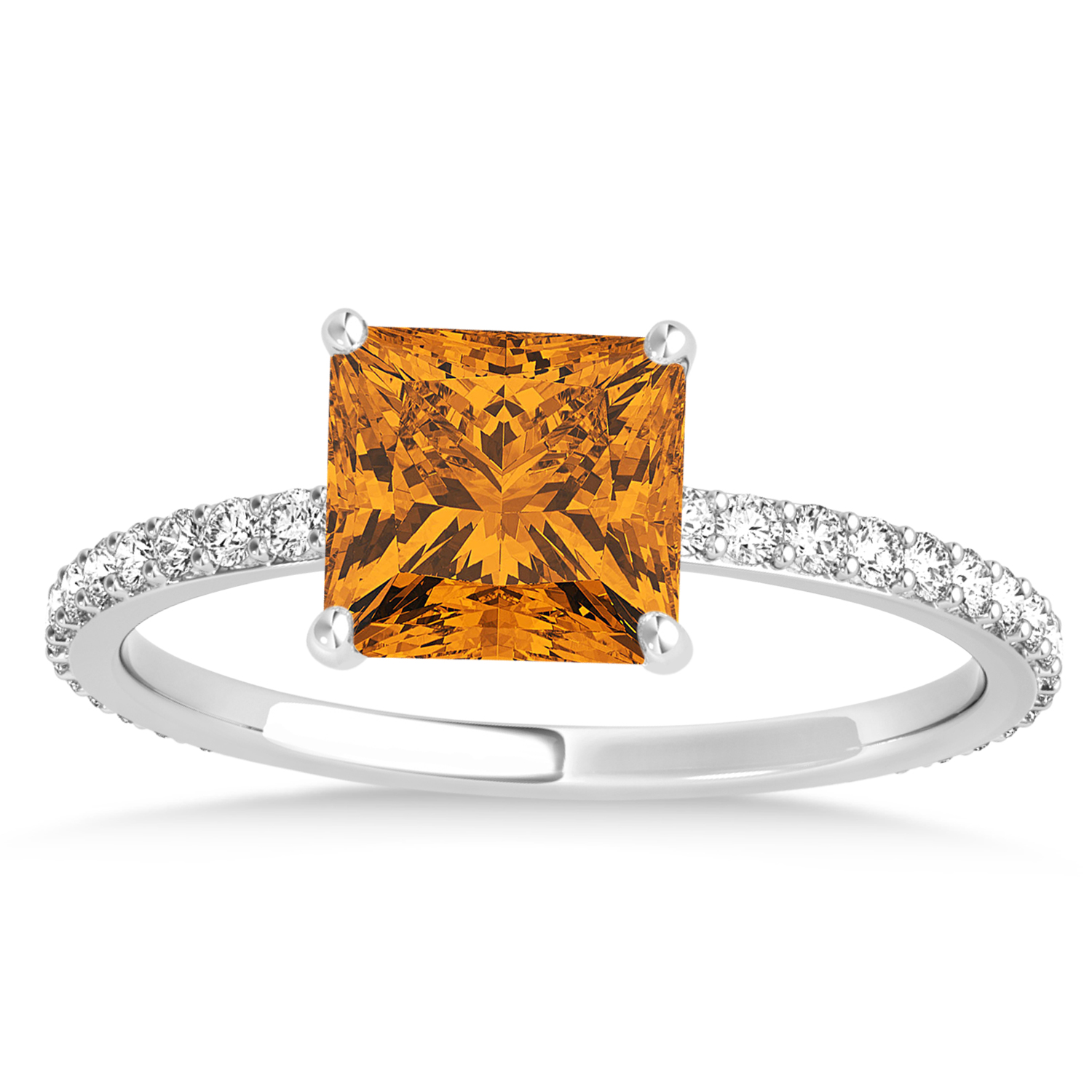 Princess Citrine & Diamond Hidden Halo Engagement Ring Palladium (0.89ct)