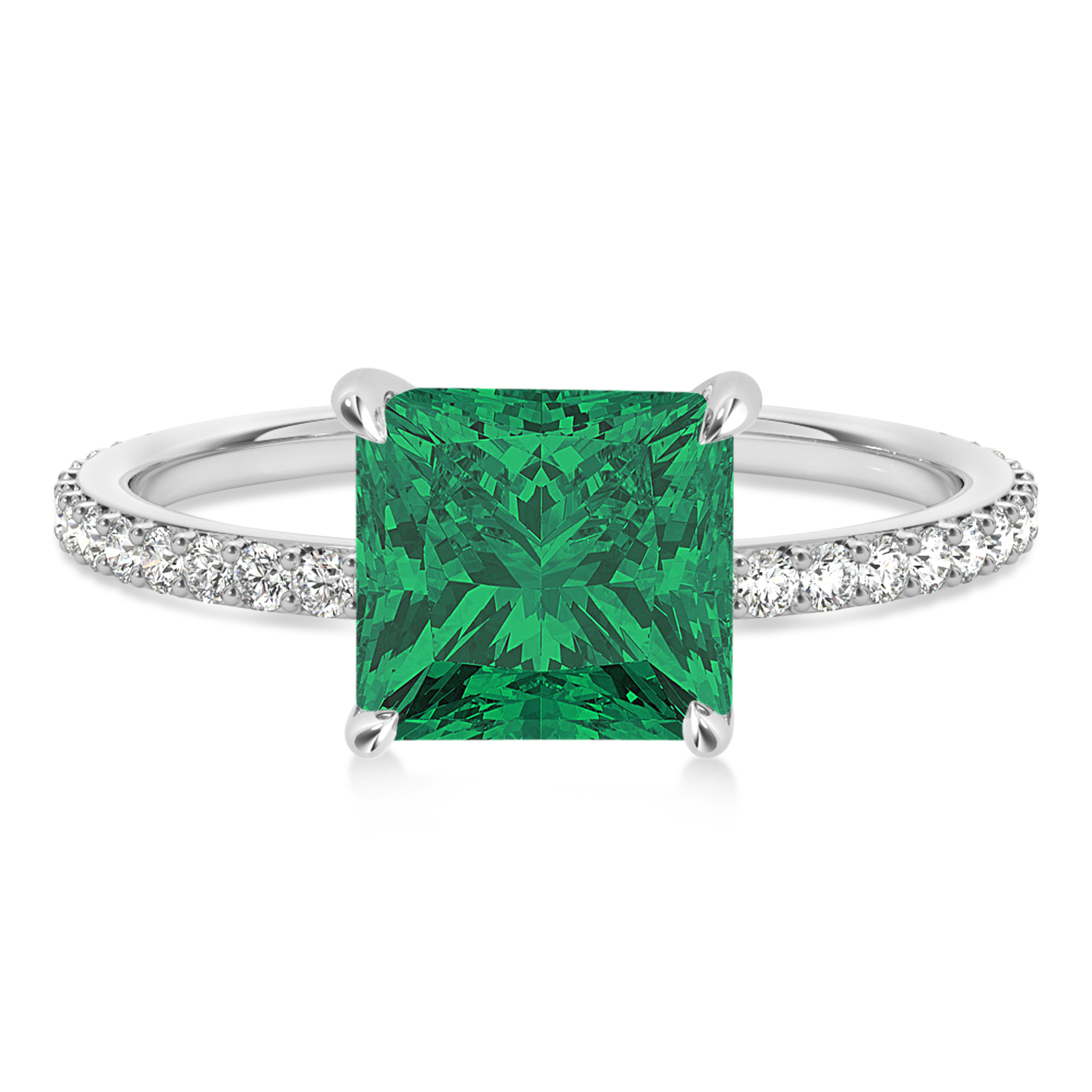 Princess Emerald & Diamond Hidden Halo Engagement Ring 14k White Gold (0.89ct)