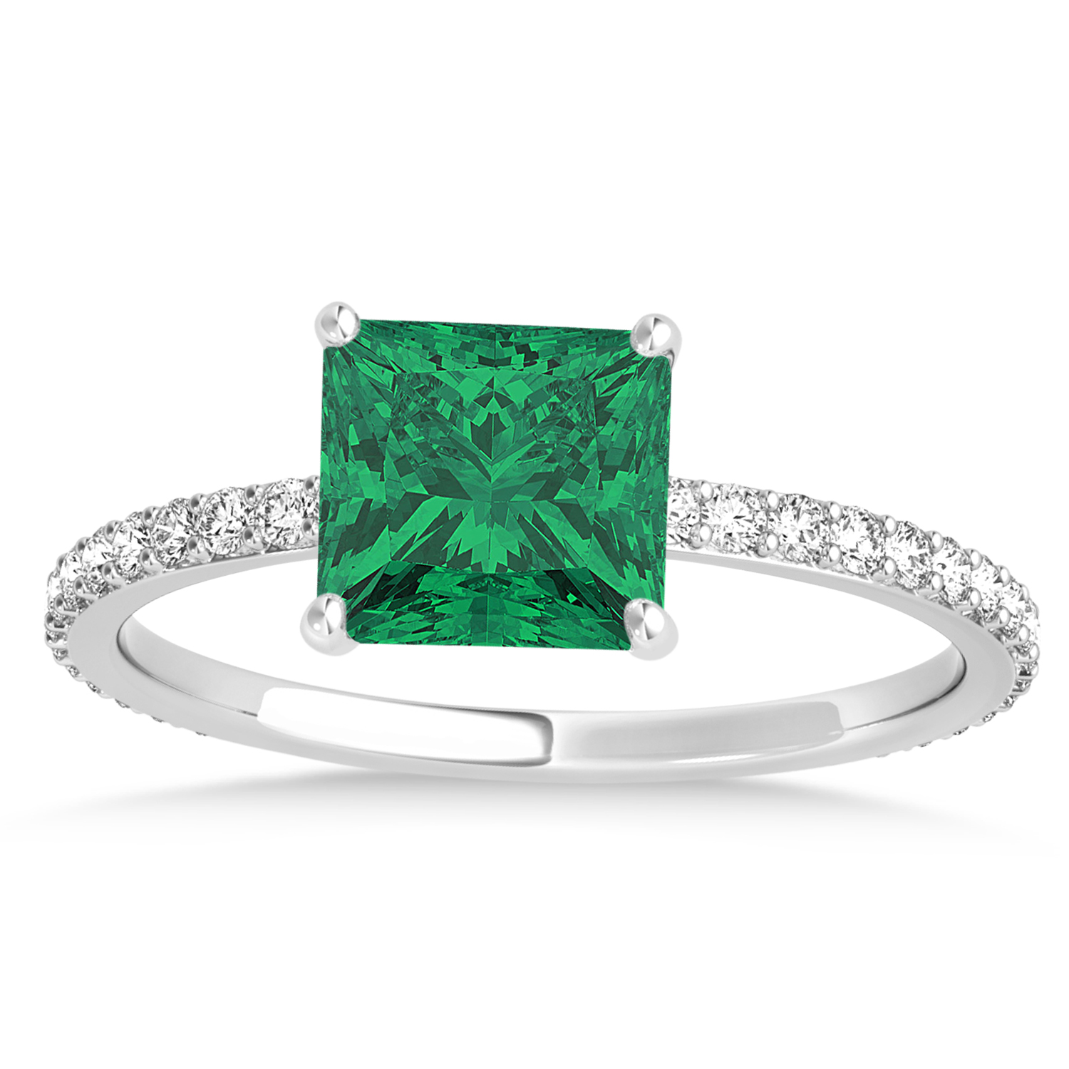 Princess Emerald & Diamond Hidden Halo Engagement Ring 14k White Gold (0.89ct)