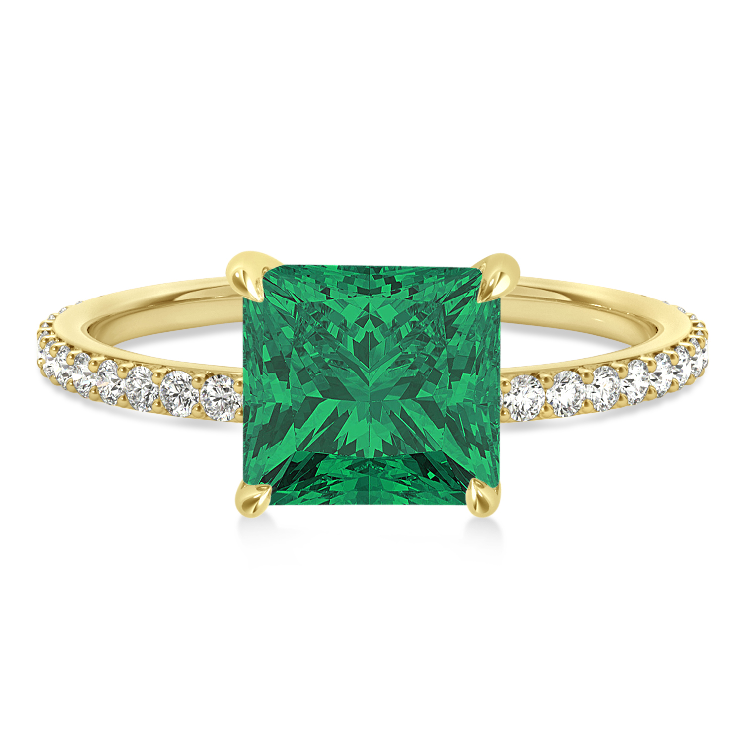 Princess Emerald & Diamond Hidden Halo Engagement Ring 18k Yellow Gold (0.89ct)