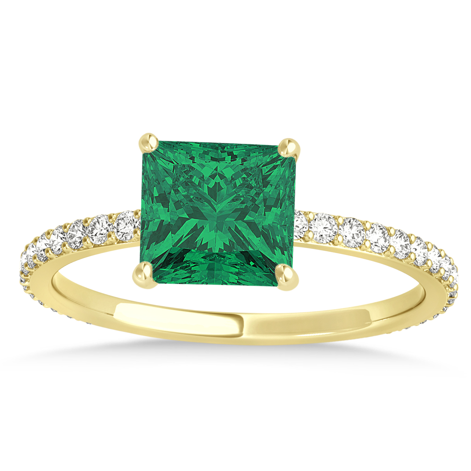 Princess Emerald & Diamond Hidden Halo Engagement Ring 18k Yellow Gold (0.89ct)