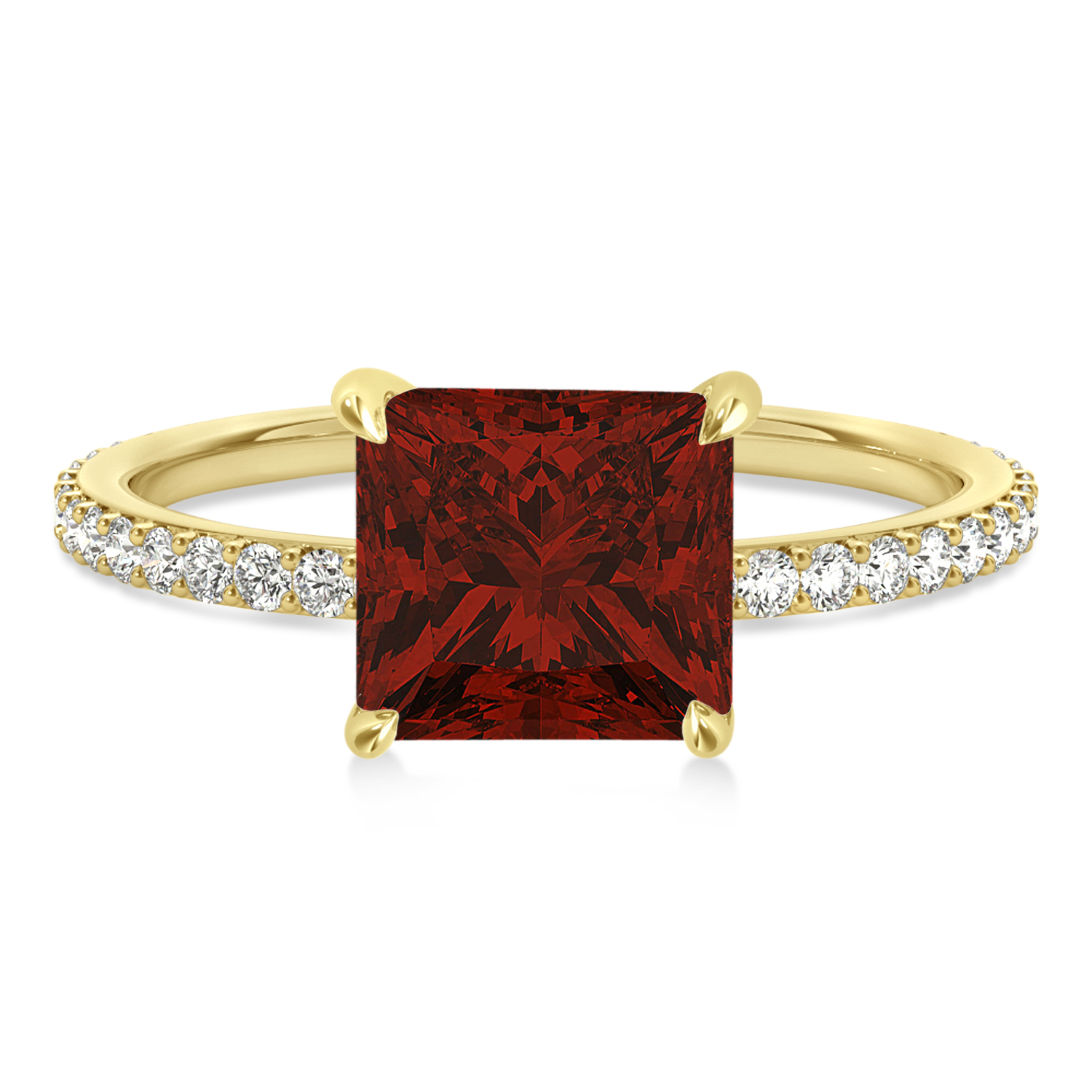 Princess Garnet & Diamond Hidden Halo Engagement Ring 14k Yellow Gold (0.89ct)