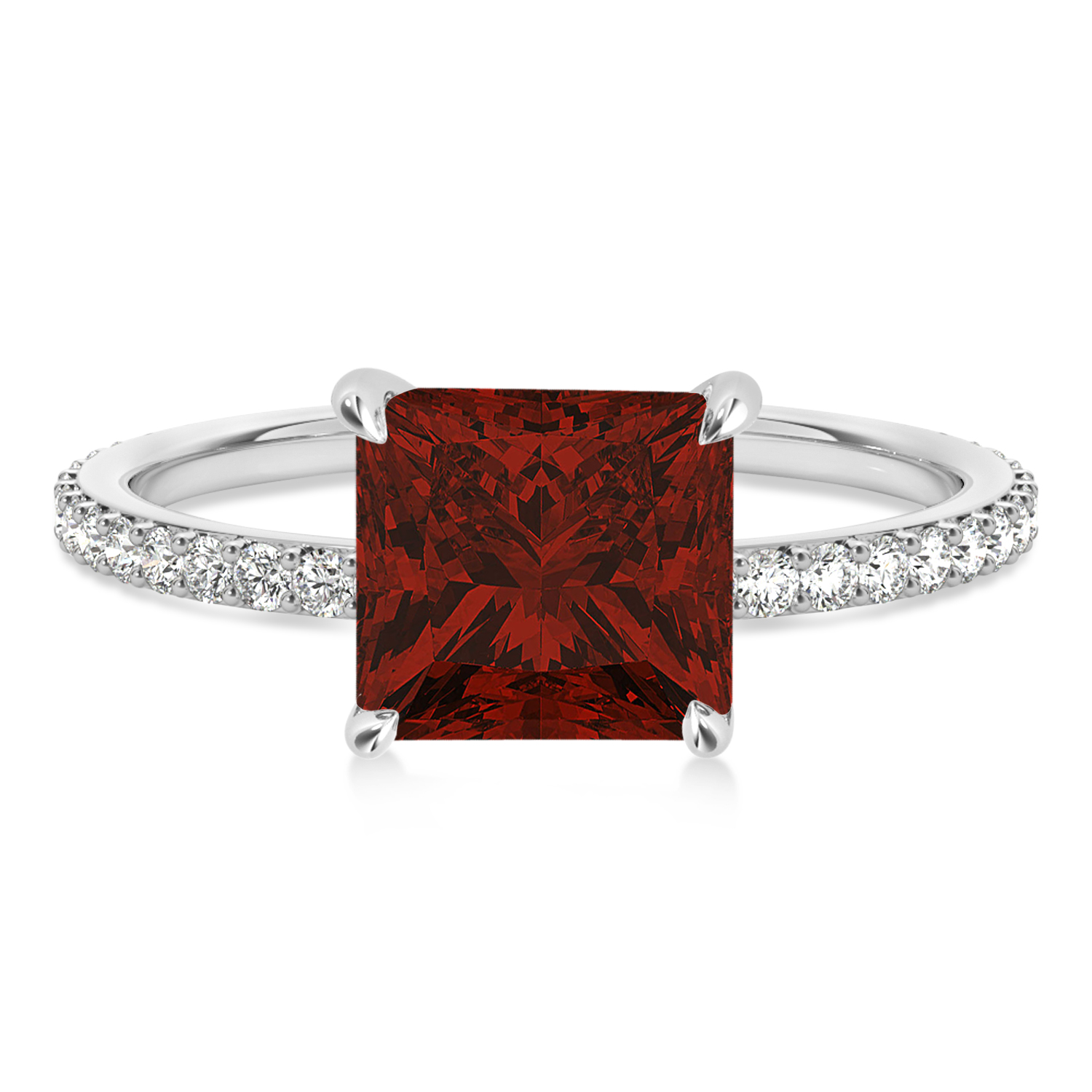 Princess Garnet & Diamond Hidden Halo Engagement Ring Platinum (0.89ct)