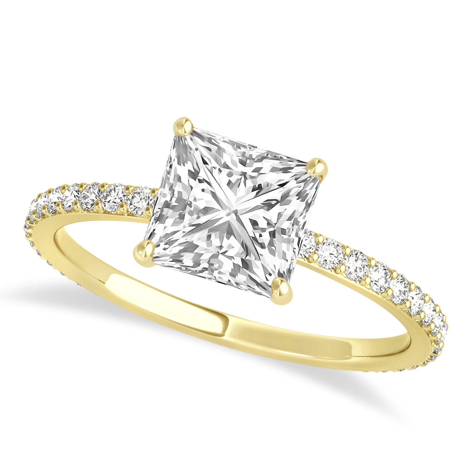 Princess Lab Grown Diamond Hidden Halo Engagement Ring 18k Yellow Gold (0.89ct)
