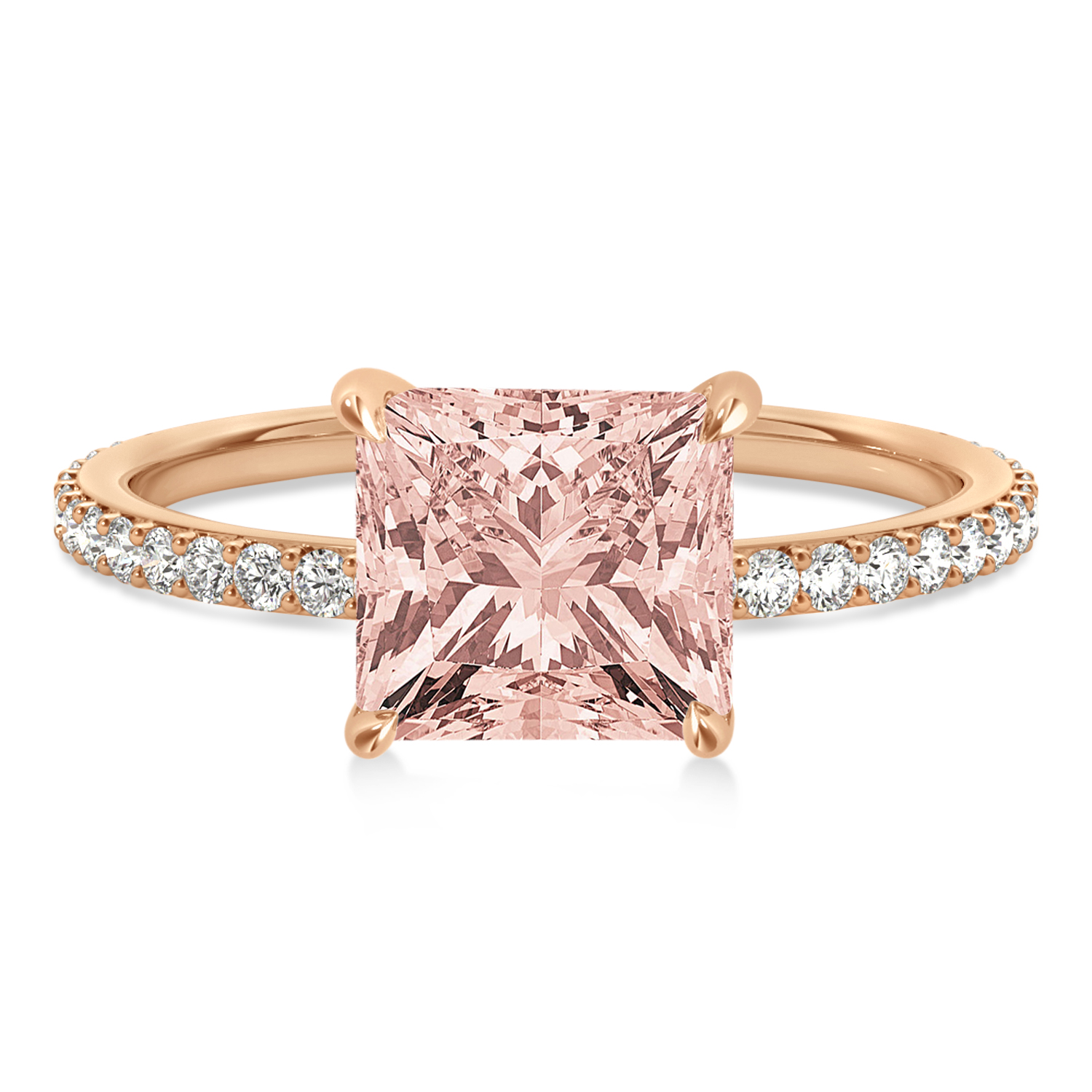 Princess Morganite & Diamond Hidden Halo Engagement Ring 14k Rose Gold (0.89ct)