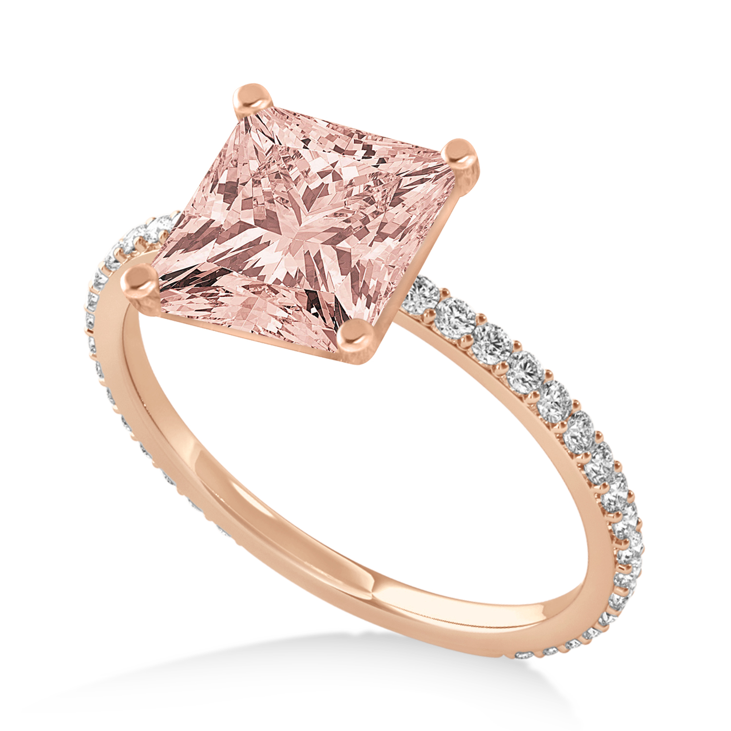 Princess Morganite & Diamond Hidden Halo Engagement Ring 14k Rose Gold (0.89ct)